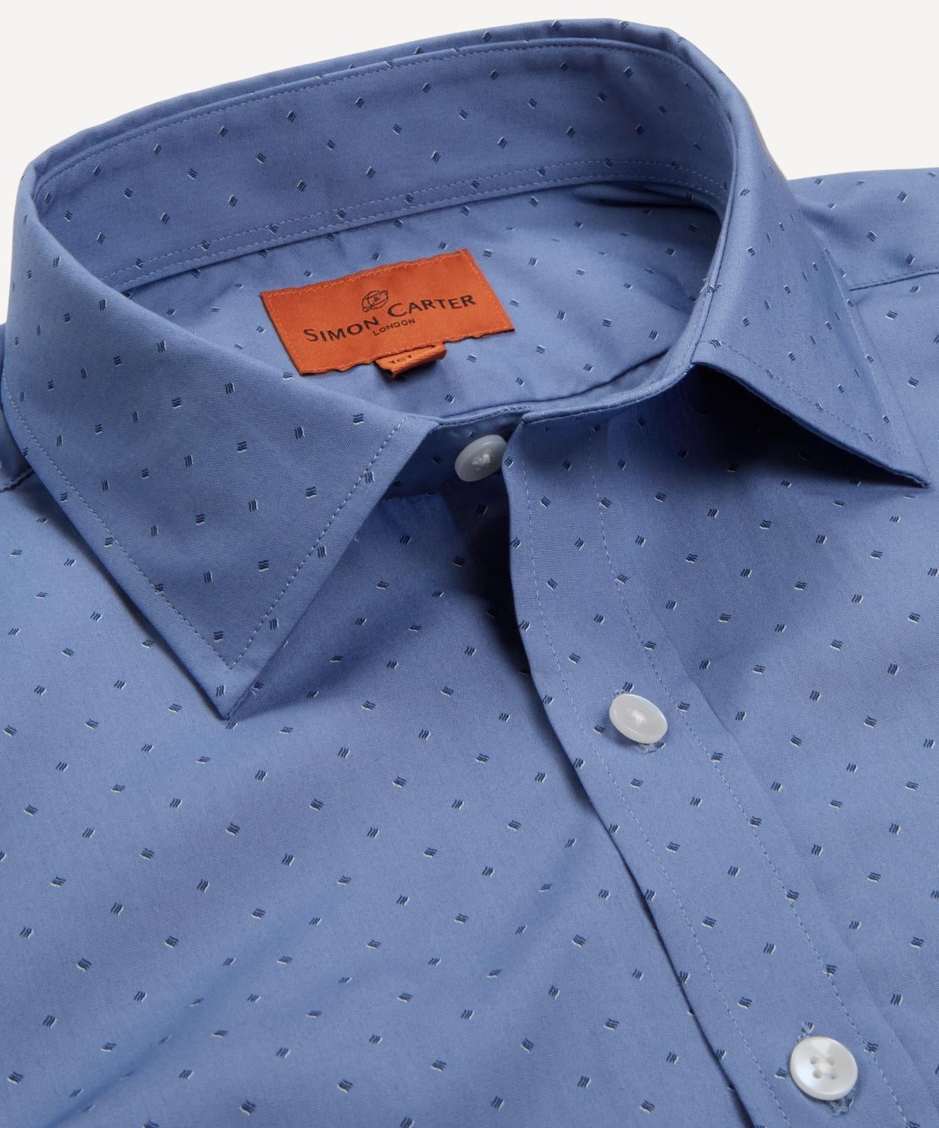 Simon Carter Tailored Fit Geometric Shirt Blue-MALFORD OF LONDON SAVILE ROW MENSWEAR OUTLET