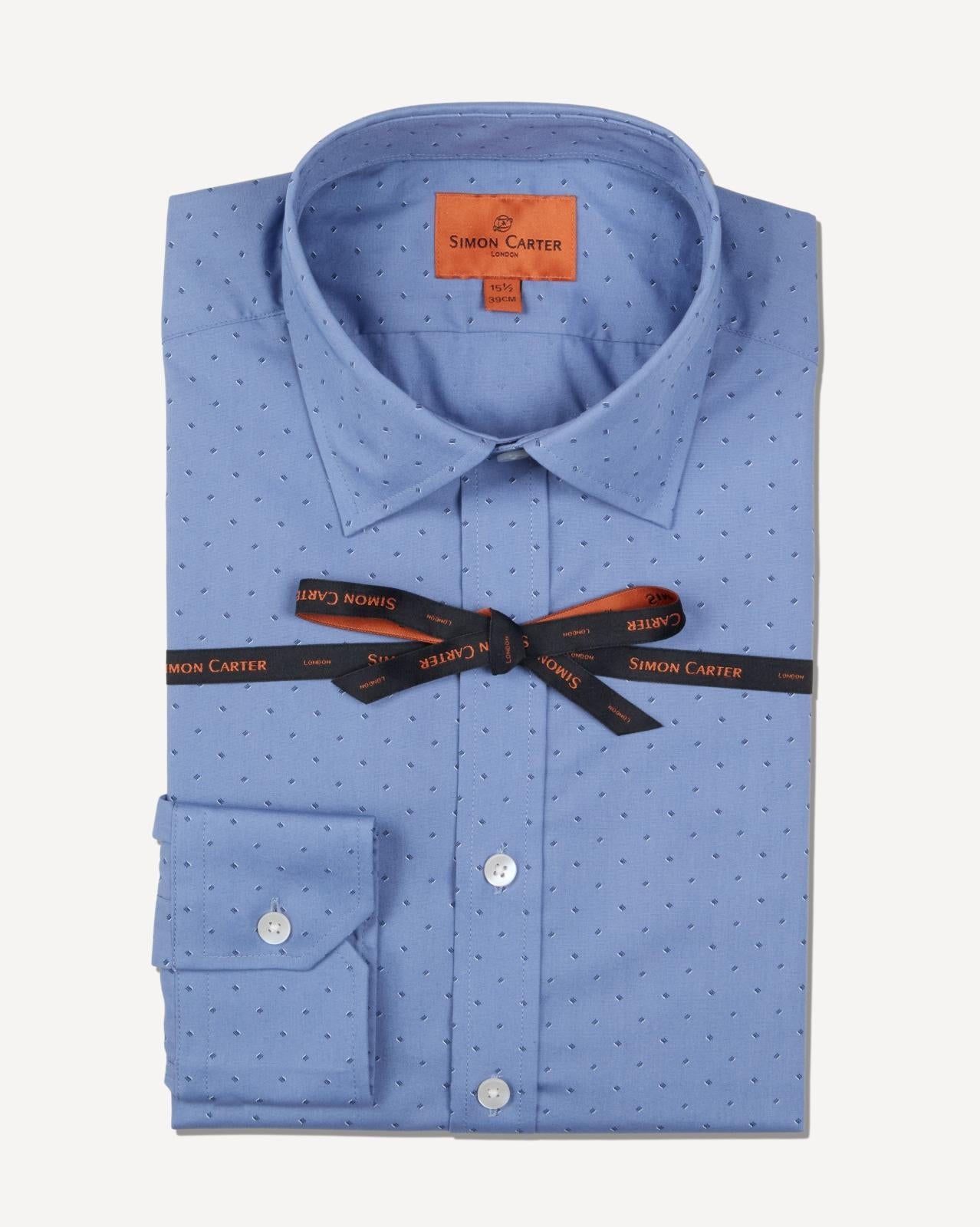 Simon Carter Tailored Fit Geometric Shirt Blue-MALFORD OF LONDON SAVILE ROW MENSWEAR OUTLET