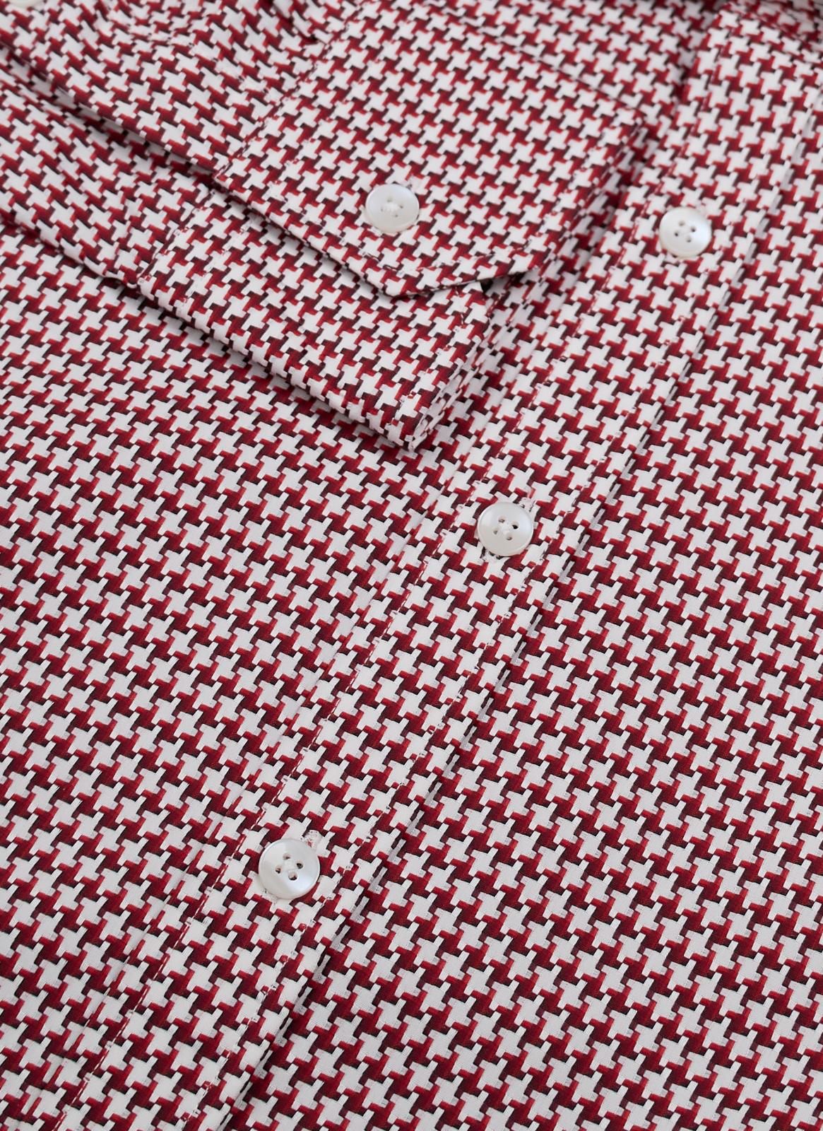 Simon Carter Tailored Fit Houndstooth Shirt Red/White-MALFORD OF LONDON SAVILE ROW MENSWEAR OUTLET