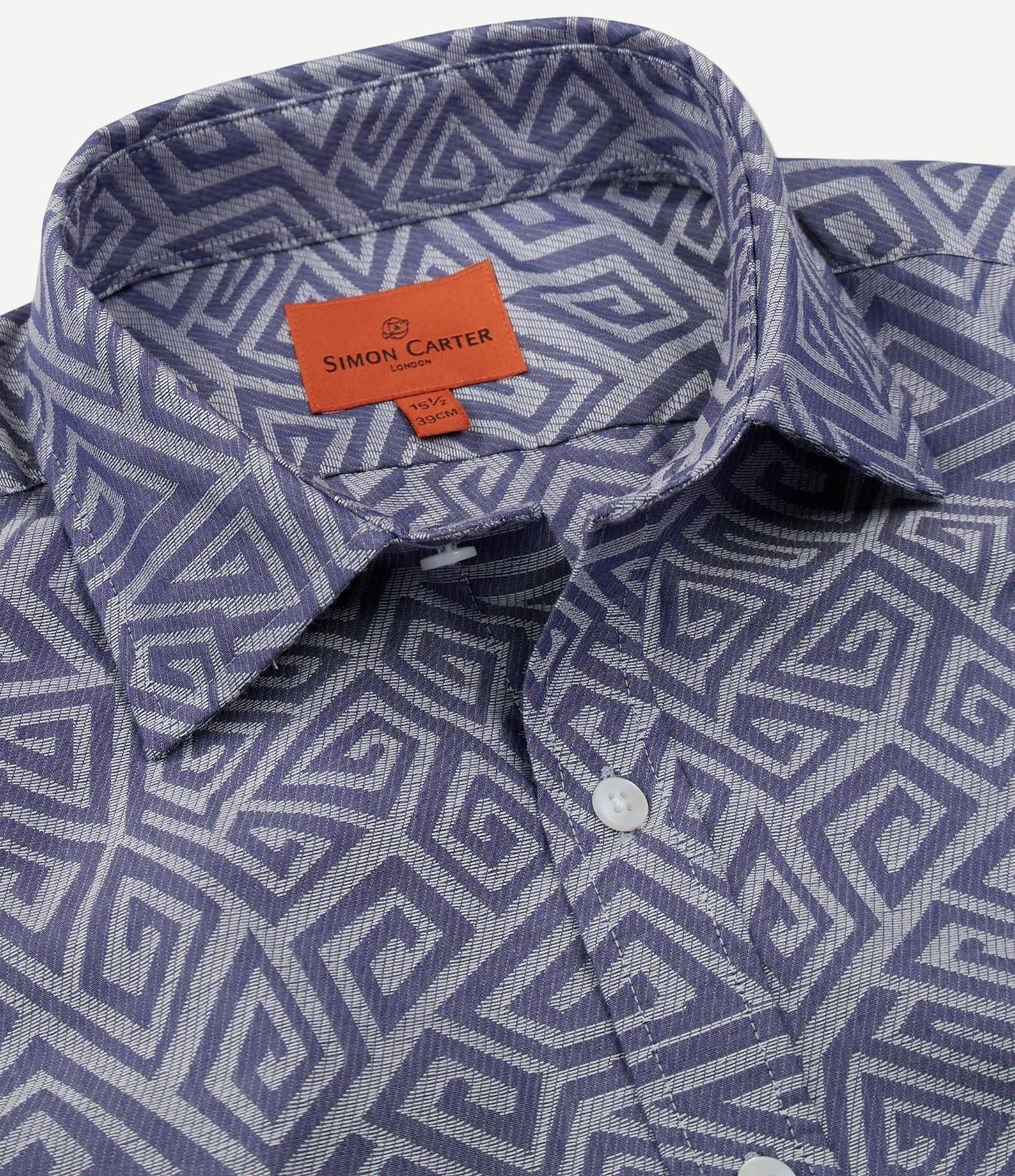 Simon Carter Tailored Fit Large Zig Zag Shirt Blue-MALFORD OF LONDON SAVILE ROW MENSWEAR OUTLET