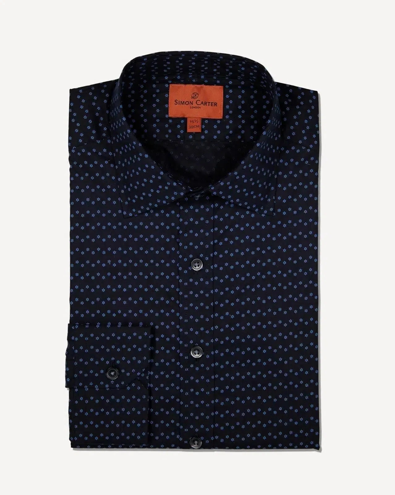 Simon Carter Tailored Fit Micro Flower Shirt Navy Blue-MALFORD OF LONDON SAVILE ROW MENSWEAR OUTLET