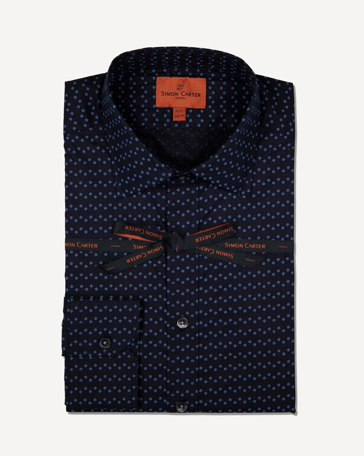 Simon Carter Tailored Fit Micro Flower Shirt Navy/Blue-MALFORD OF LONDON SAVILE ROW MENSWEAR OUTLET