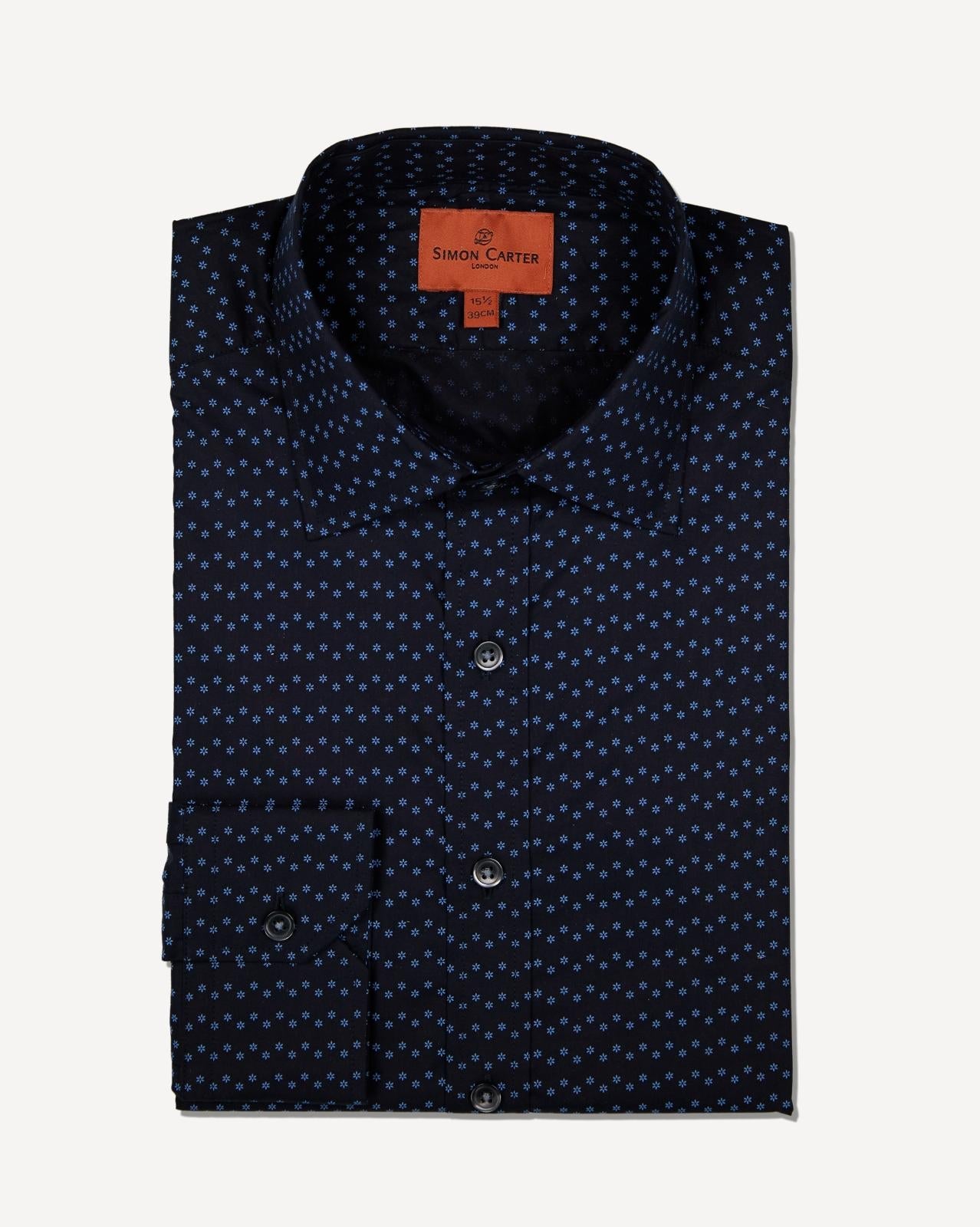 Simon Carter Tailored Fit Micro Flower Shirt Navy/Blue-MALFORD OF LONDON SAVILE ROW MENSWEAR OUTLET