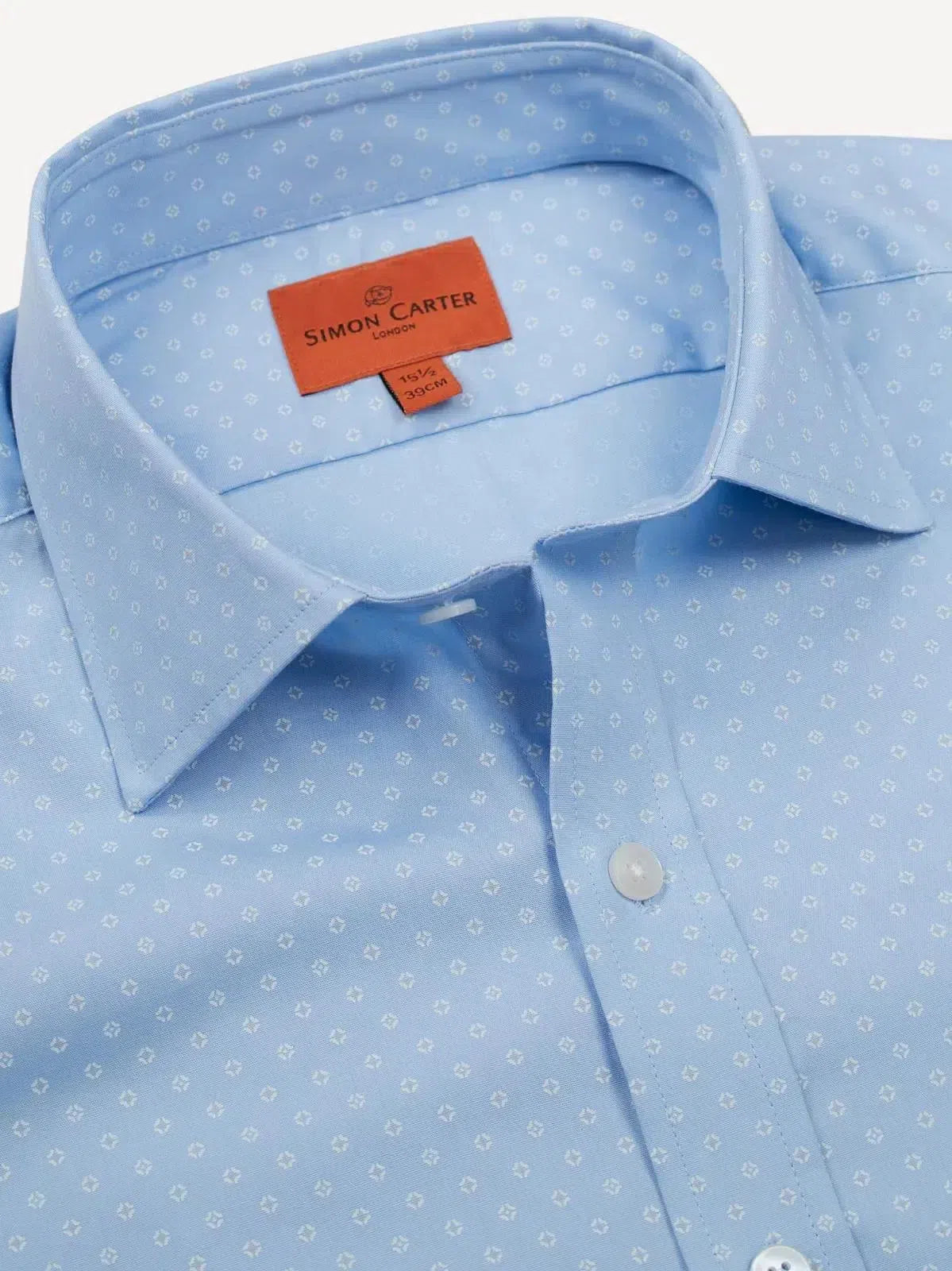 Simon Carter Tailored Fit Micro Tile Shirt Sky-MALFORD OF LONDON SAVILE ROW MENSWEAR OUTLET