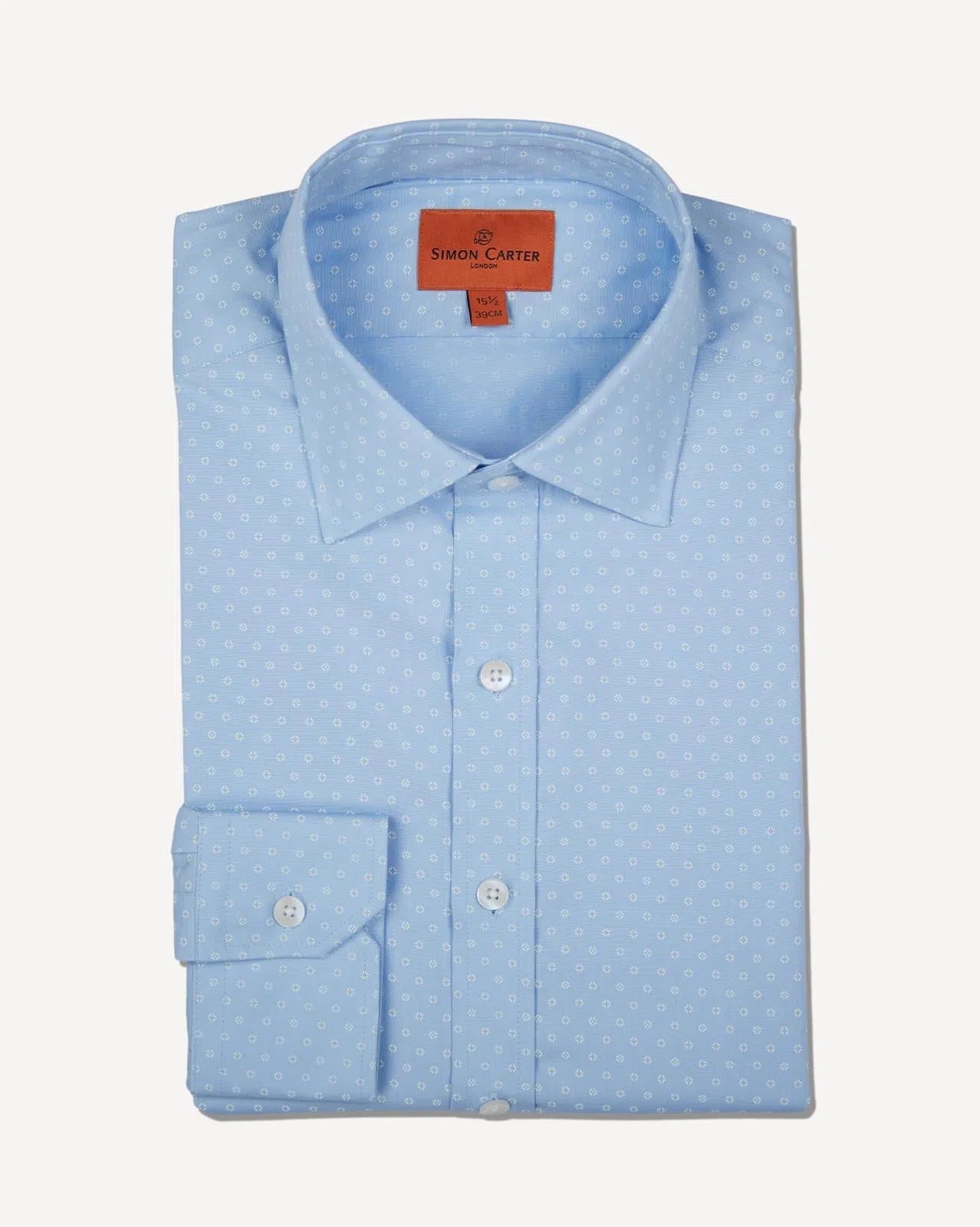 Simon Carter Tailored Fit Micro Tile Shirt Sky-MALFORD OF LONDON SAVILE ROW MENSWEAR OUTLET