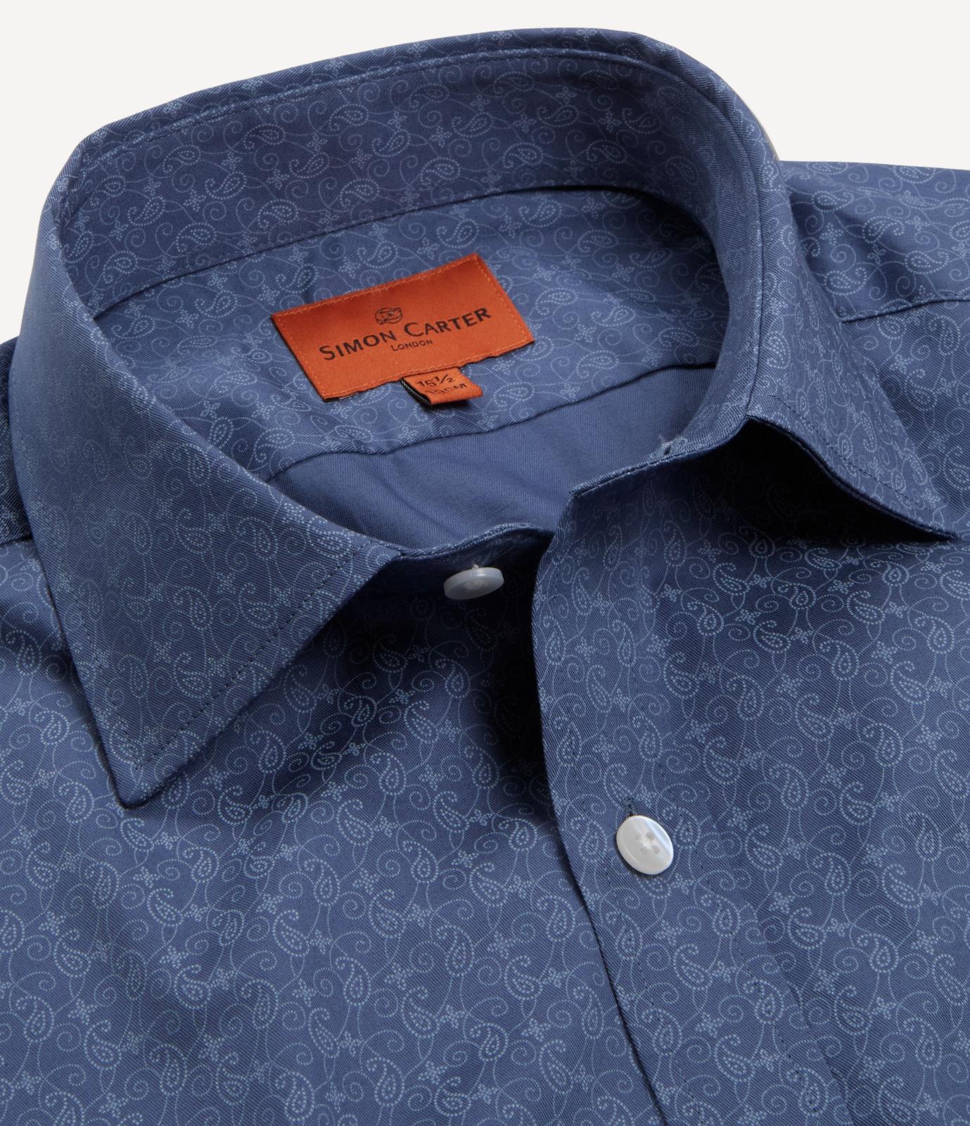 Simon Carter Tailored Fit Paisley Lines Shirt Blue-MALFORD OF LONDON SAVILE ROW MENSWEAR OUTLET