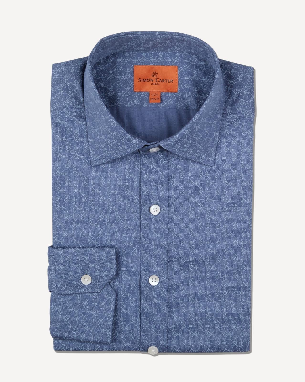 Simon Carter Tailored Fit Paisley Lines Shirt Blue