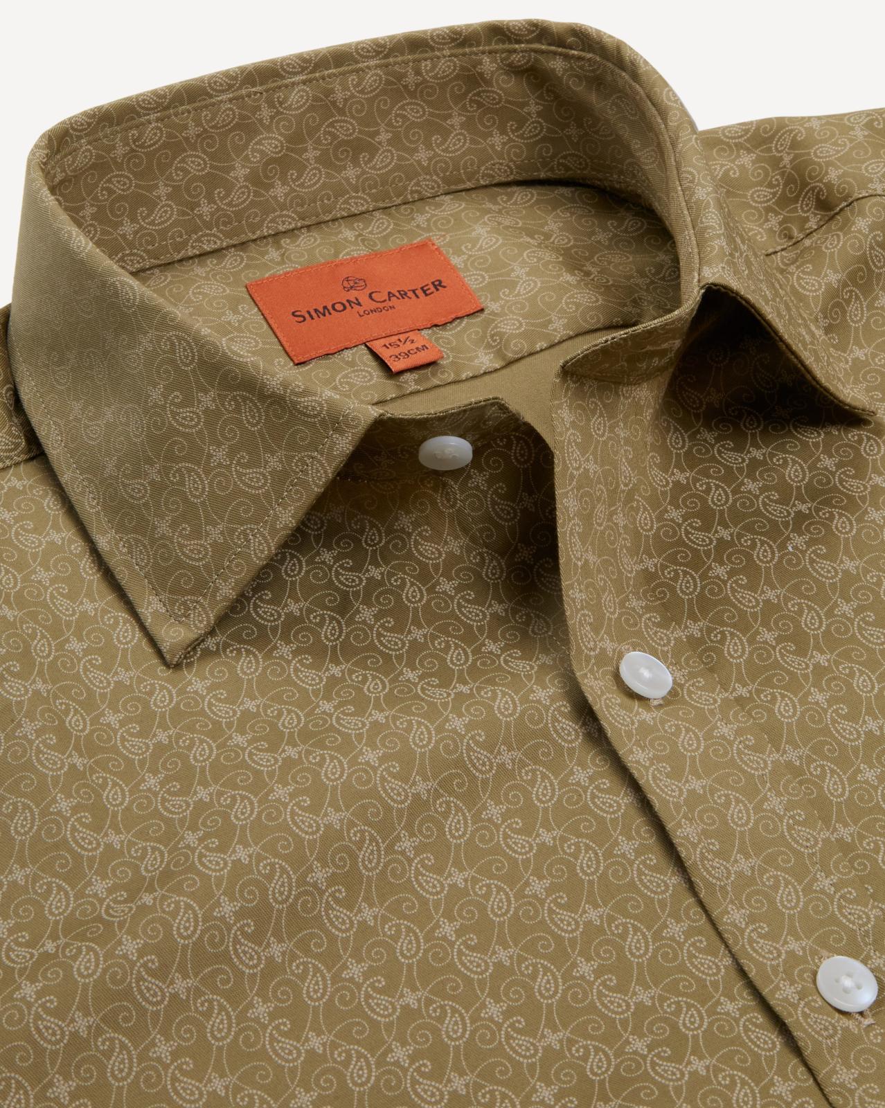 Simon Carter Tailored Fit Paisley Lines Shirt Brown/Beige