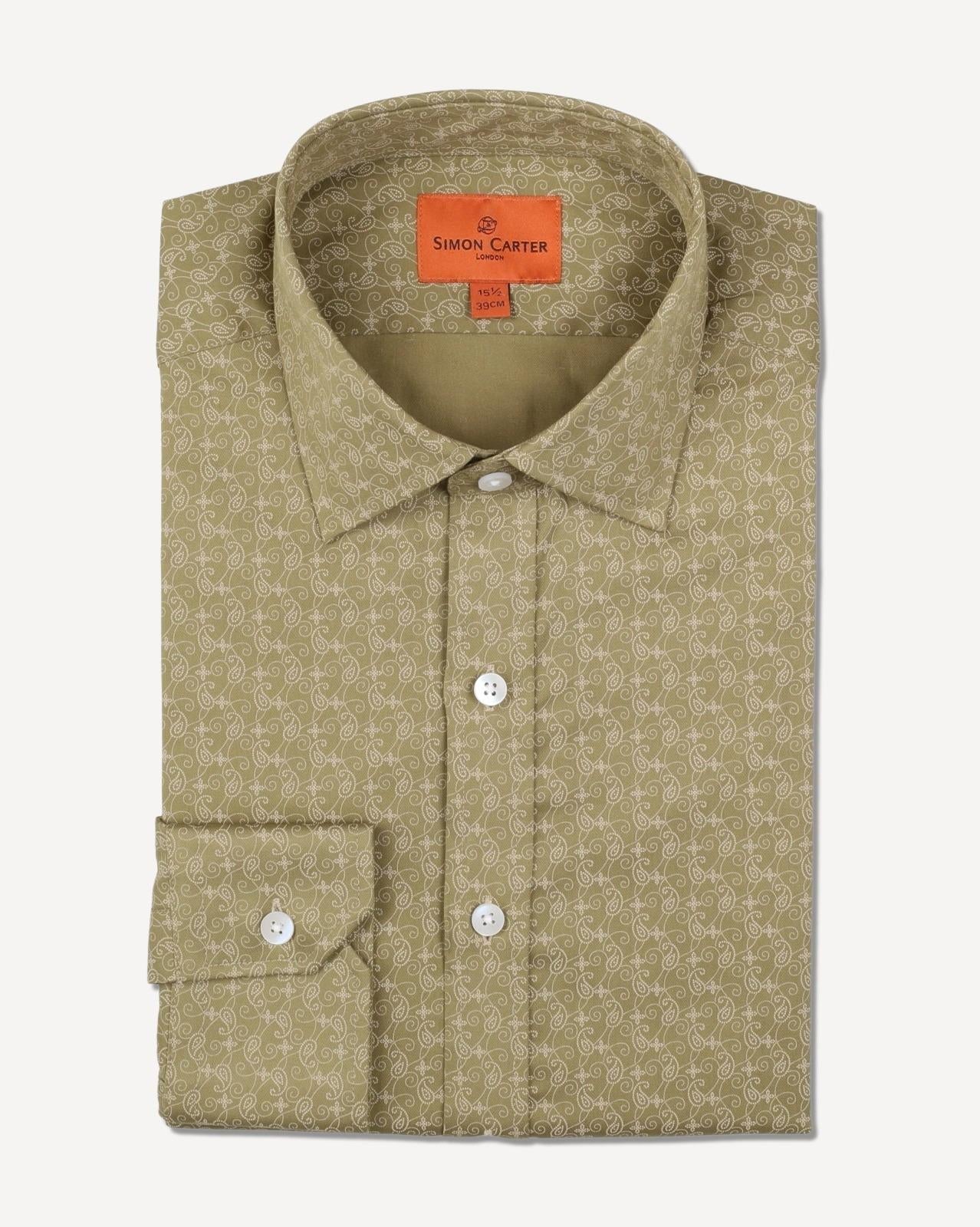 Simon Carter Tailored Fit Paisley Lines Shirt Brown/Beige