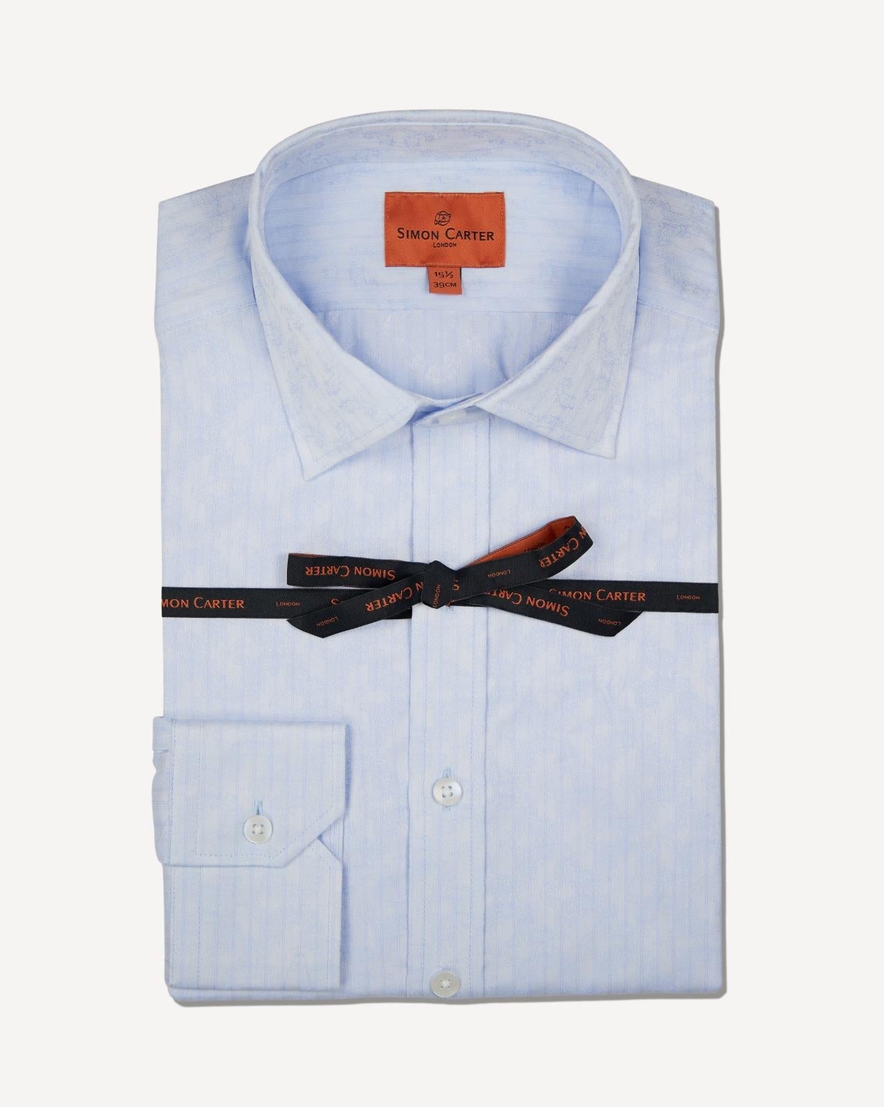 Simon Carter Tailored Fit Paisley Stripe Shirt Sky-MALFORD OF LONDON SAVILE ROW MENSWEAR OUTLET