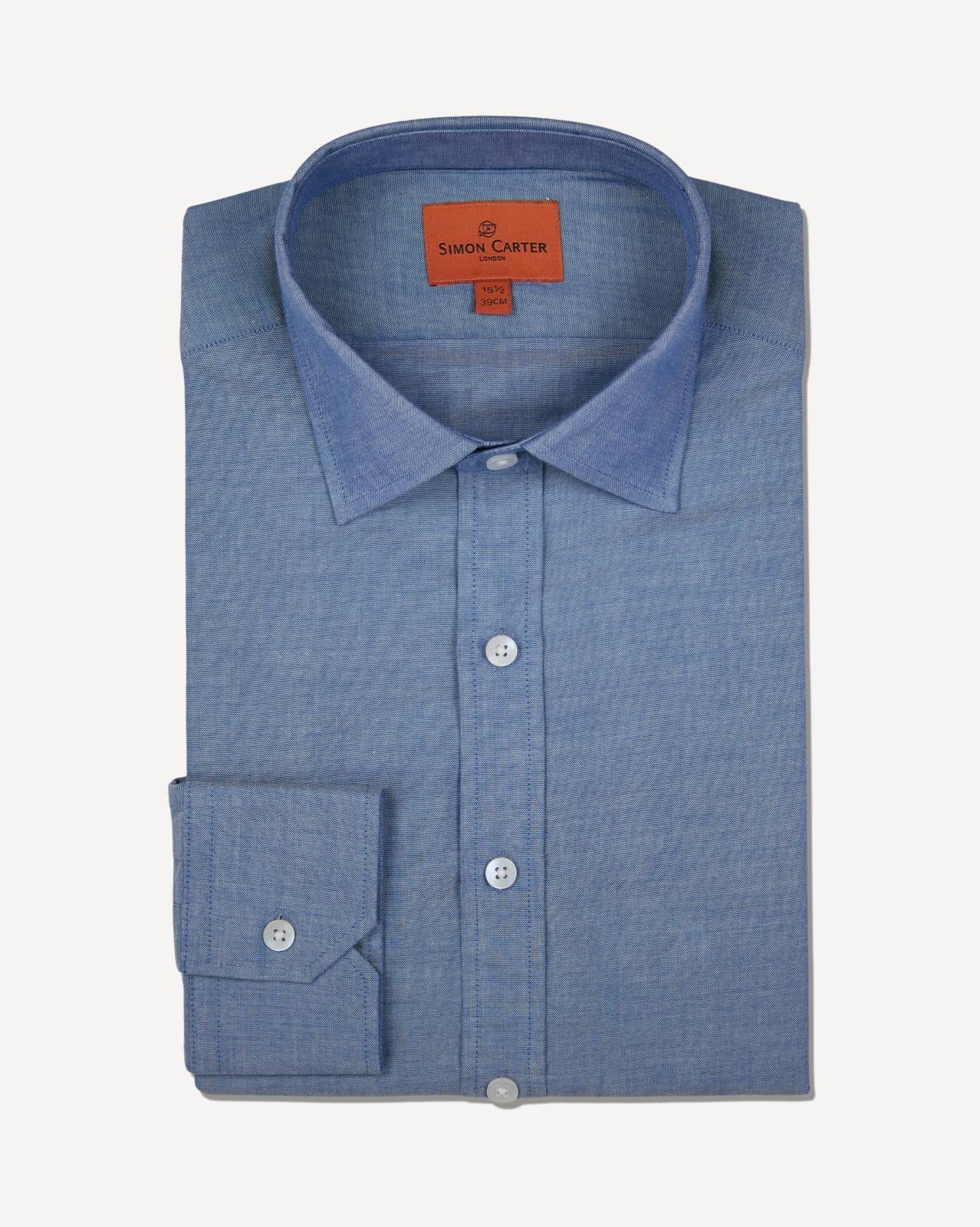 Simon Carter Tailored Fit Plain Shirt Blue