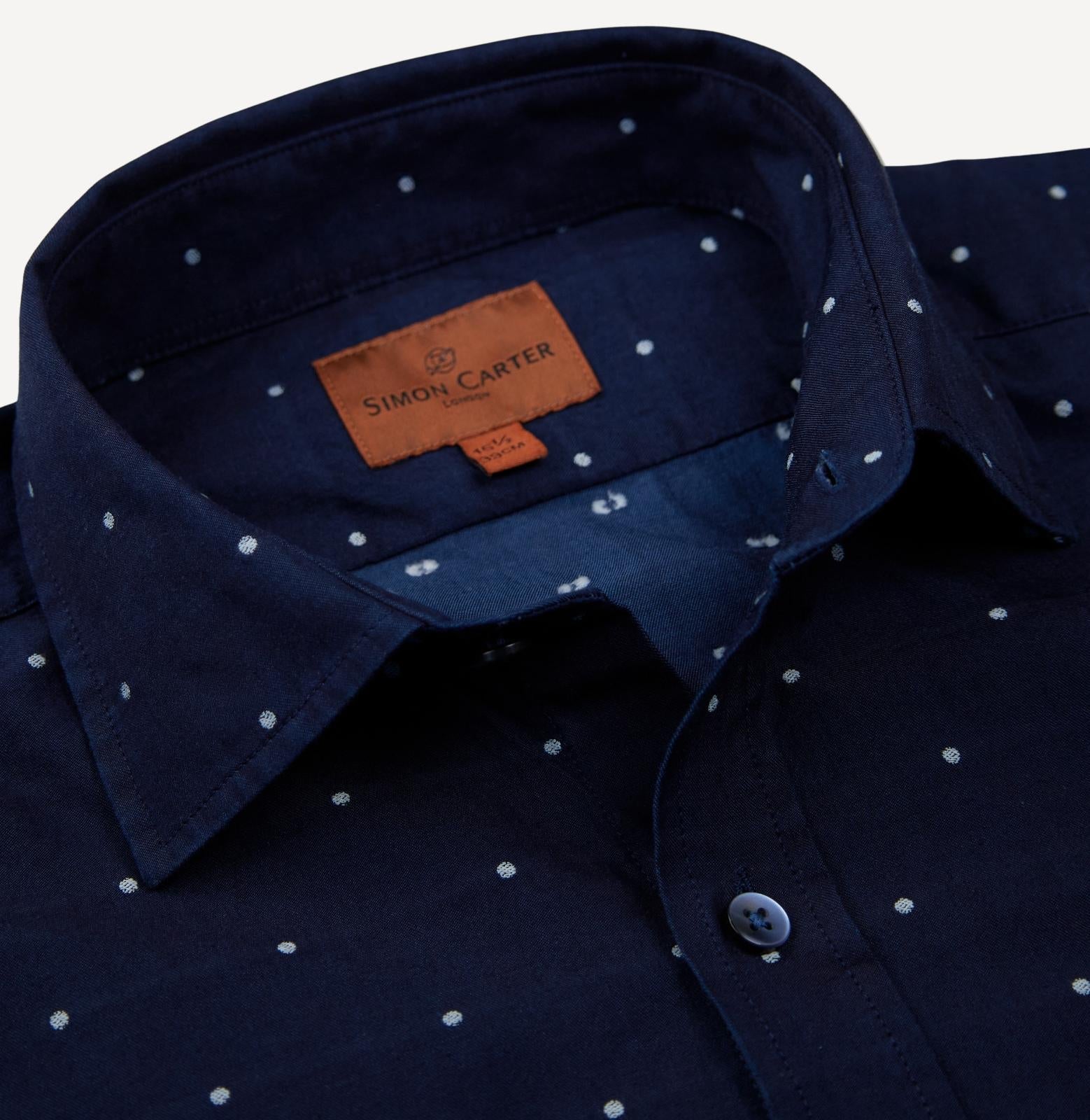 Simon Carter Tailored Fit Polka Dot Shirt Navy/White-MALFORD OF LONDON SAVILE ROW MENSWEAR OUTLET