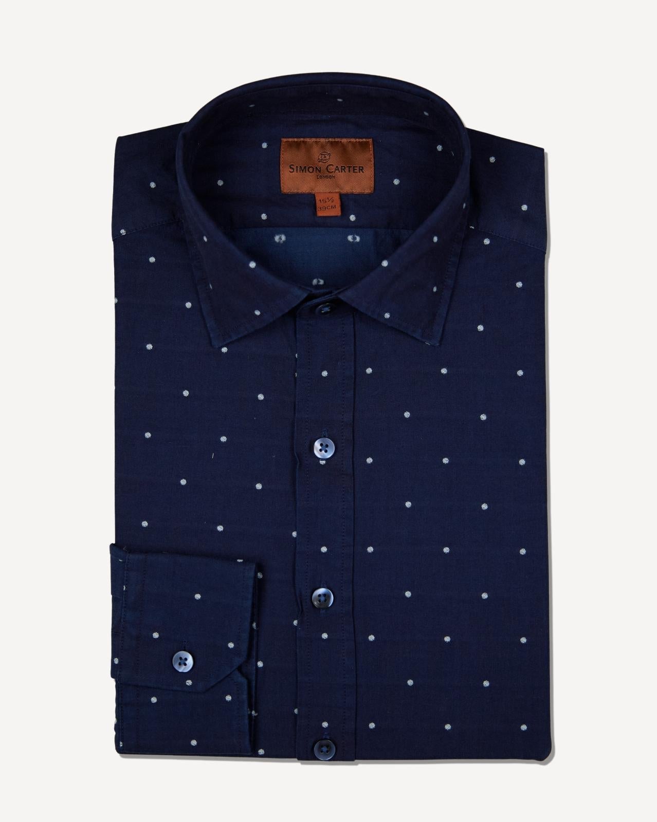 Simon Carter Tailored Fit Polka Dot Shirt Navy/White-MALFORD OF LONDON SAVILE ROW MENSWEAR OUTLET