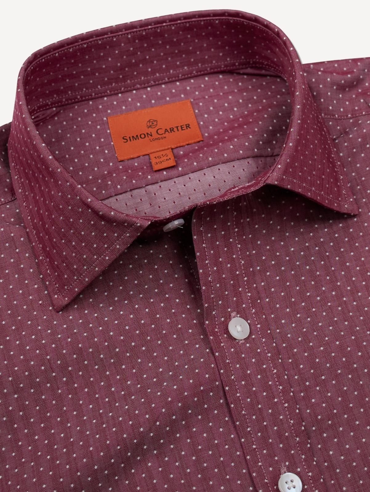 Simon Carter Tailored Fit Polka Dot Shirt Red/White-MALFORD OF LONDON SAVILE ROW MENSWEAR OUTLET