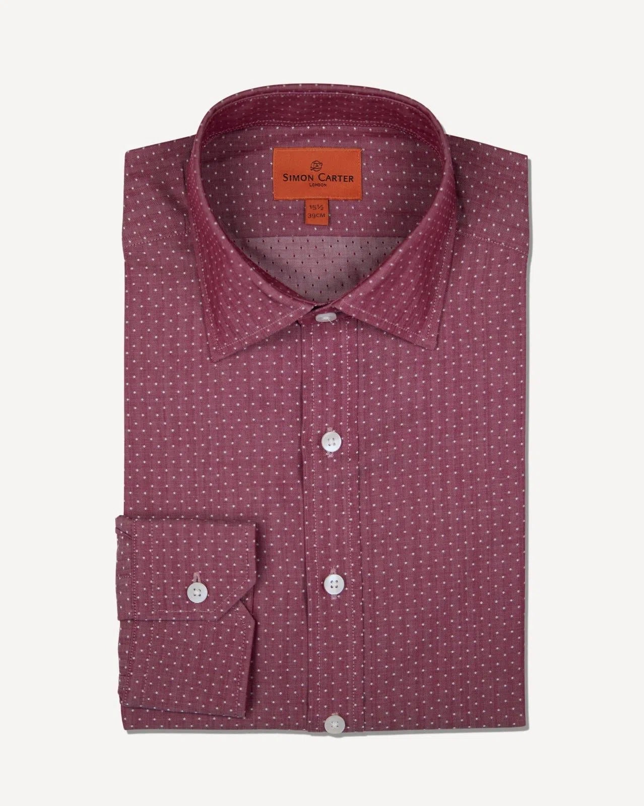 Simon Carter Tailored Fit Polka Dot Shirt Red/White-MALFORD OF LONDON SAVILE ROW MENSWEAR OUTLET