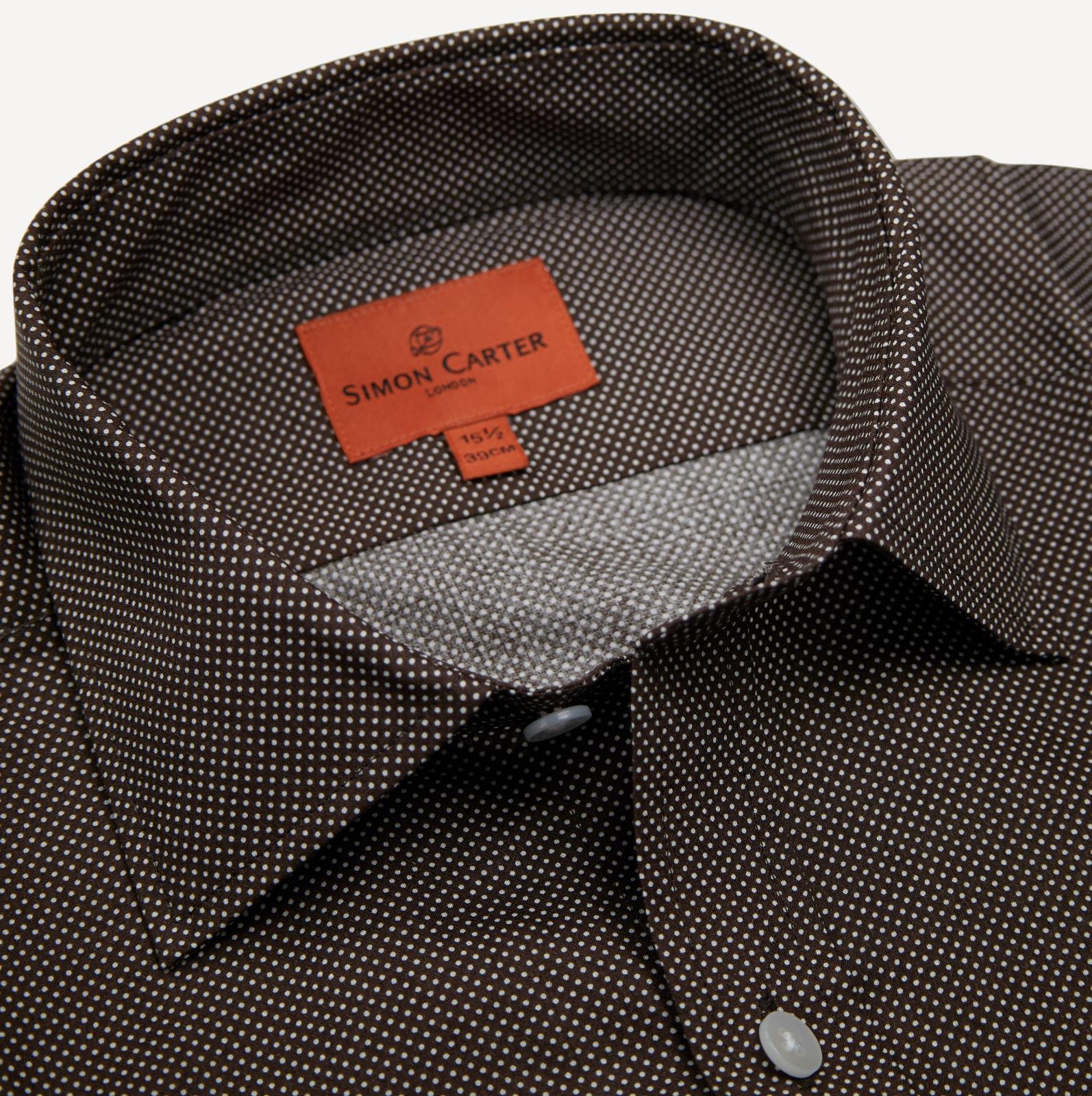 Simon Carter Tailored Fit Spotted Shirt Brown/White-MALFORD OF LONDON SAVILE ROW MENSWEAR OUTLET