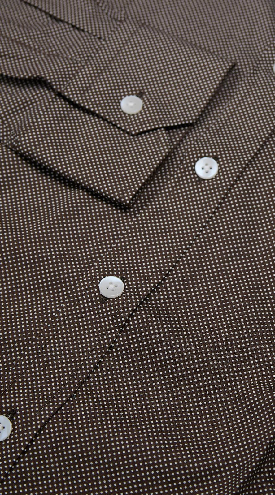 Simon Carter Tailored Fit Spotted Shirt Brown/White-MALFORD OF LONDON SAVILE ROW MENSWEAR OUTLET