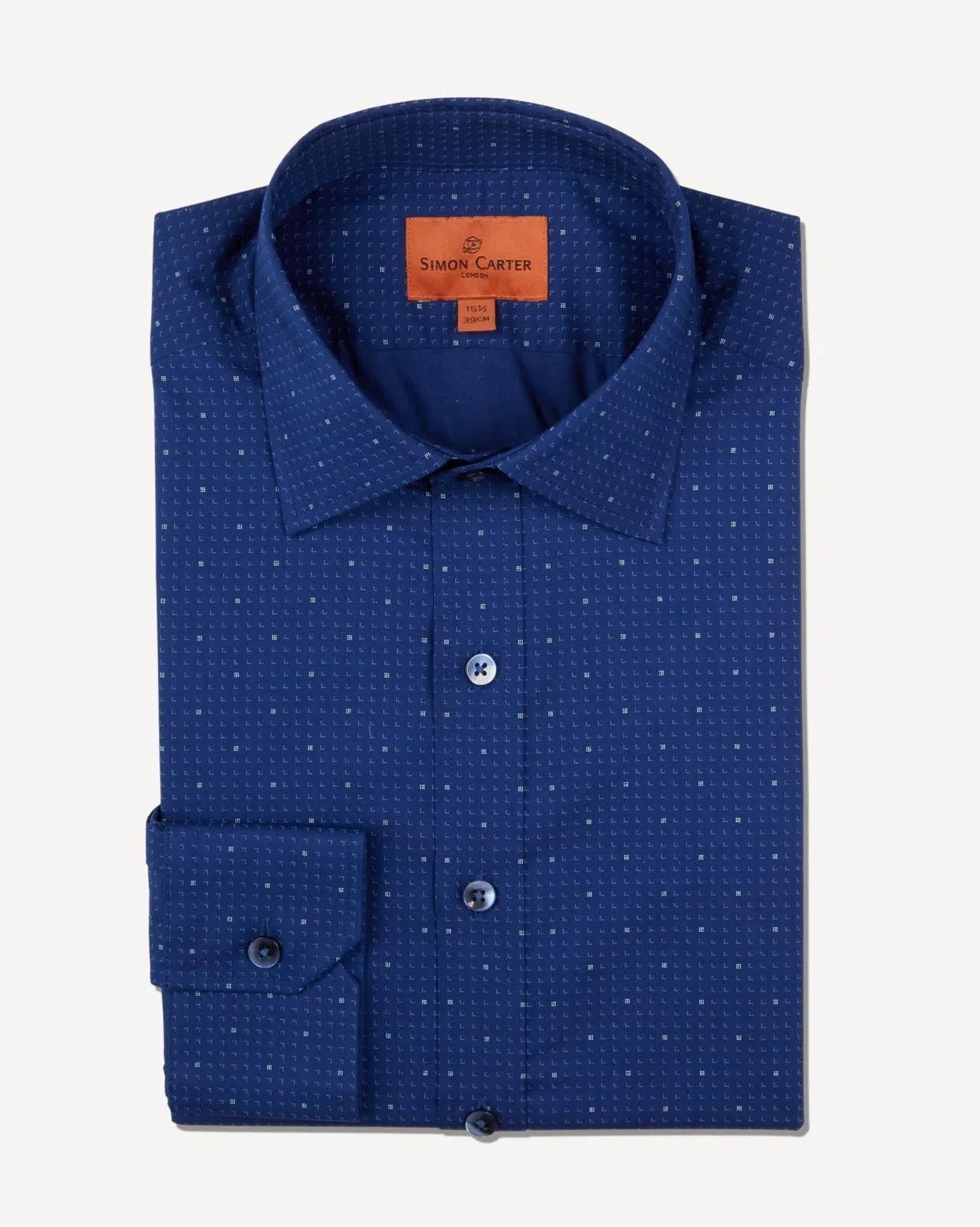 Simon Carter Tailored Fit Spotted Shirt Navy-MALFORD OF LONDON SAVILE ROW MENSWEAR OUTLET