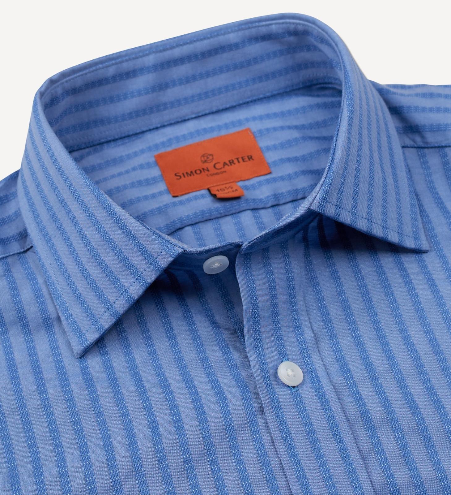 Simon Carter Tailored Fit Textured Stripe Shirt Blue-MALFORD OF LONDON SAVILE ROW MENSWEAR OUTLET