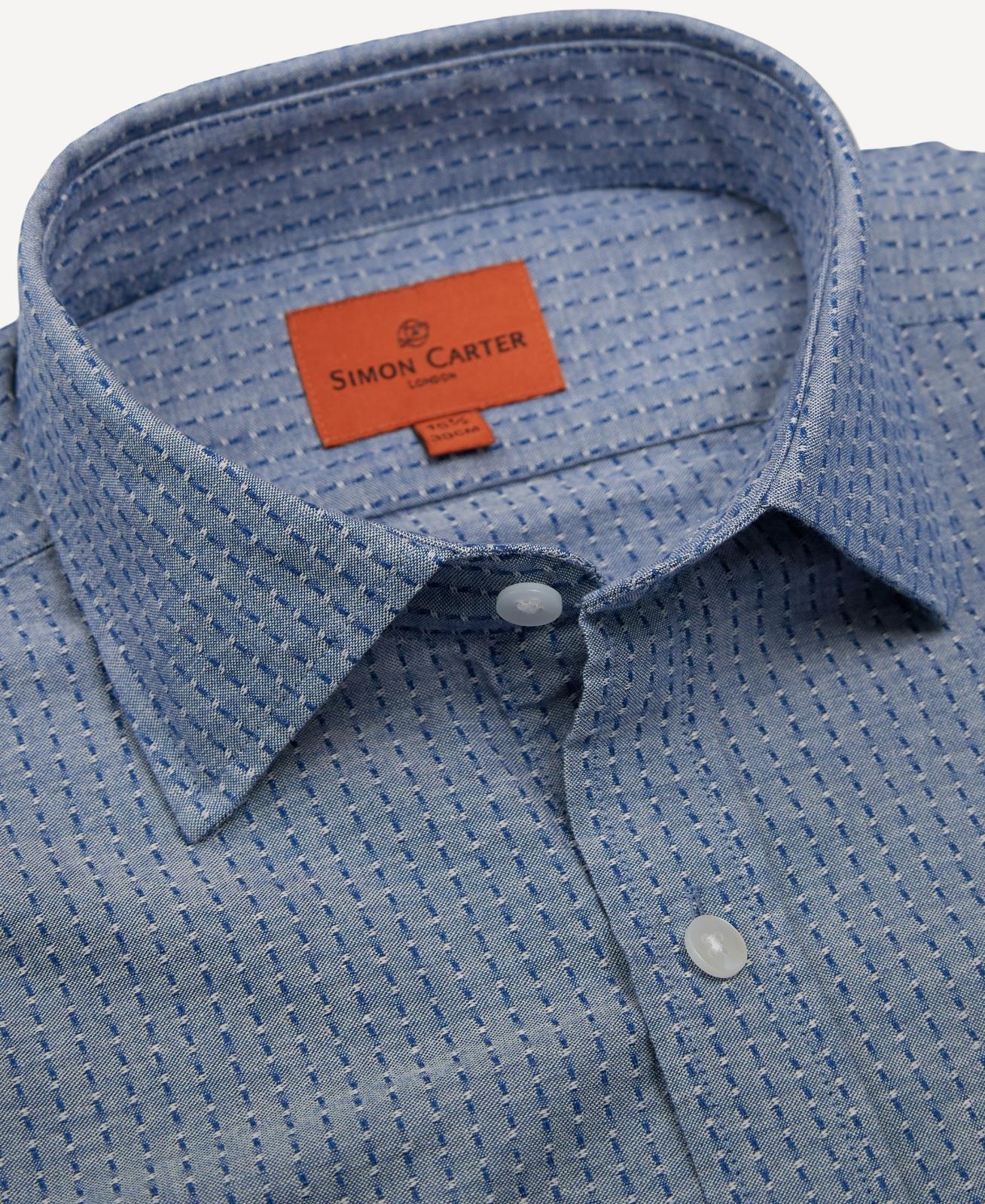 Simon Carter Tailored Fit Textured Stripe Shirt Blue/Navy-MALFORD OF LONDON SAVILE ROW MENSWEAR OUTLET