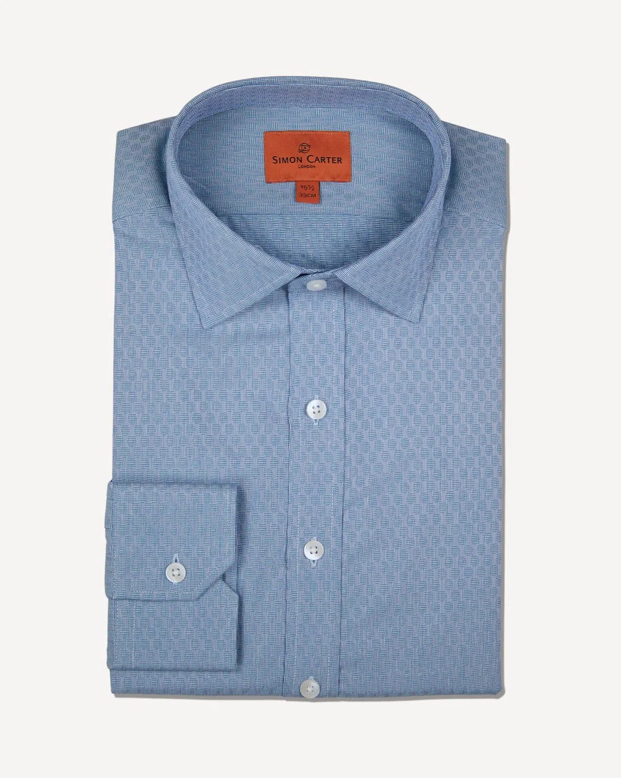 Simon Carter Tailored Fit Textured Weave Shirt Blue-MALFORD OF LONDON SAVILE ROW MENSWEAR OUTLET