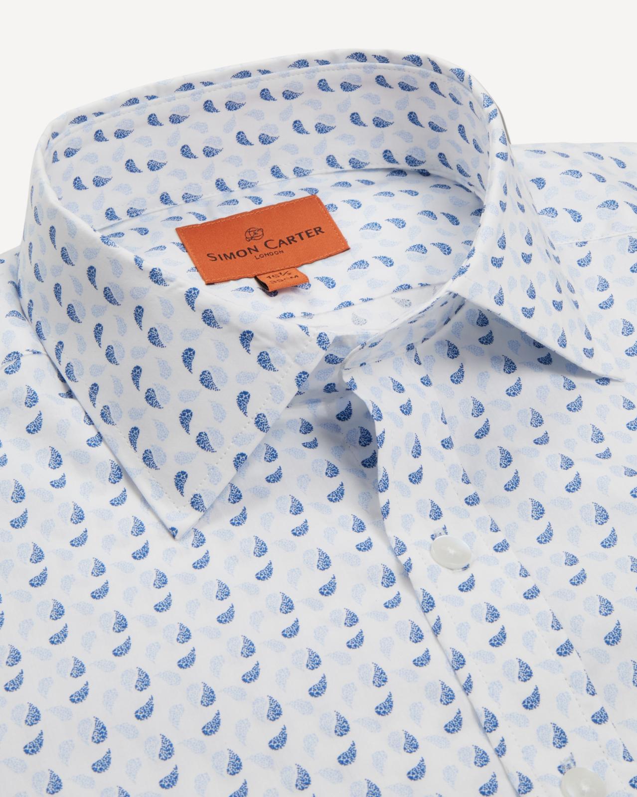 Simon Carter Tailored Fit Water Drop Shirt White/Blue-MALFORD OF LONDON SAVILE ROW MENSWEAR OUTLET