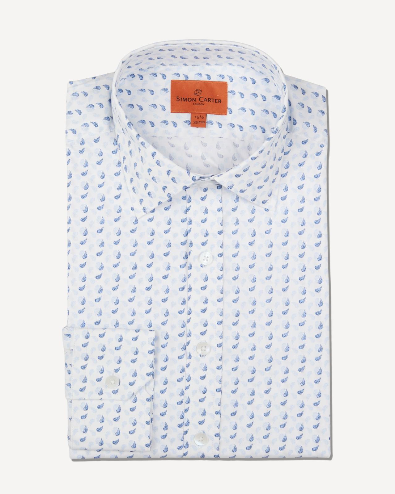 Simon Carter Tailored Fit Water Drop Shirt White/Blue-MALFORD OF LONDON SAVILE ROW MENSWEAR OUTLET