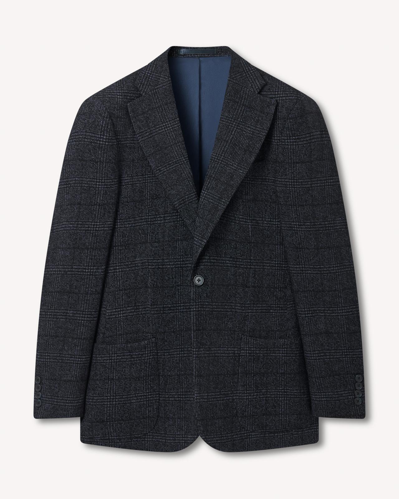 Single Breasted POW Textured Wool Jacket Navy-MALFORD OF LONDON SAVILE ROW MENSWEAR OUTLET