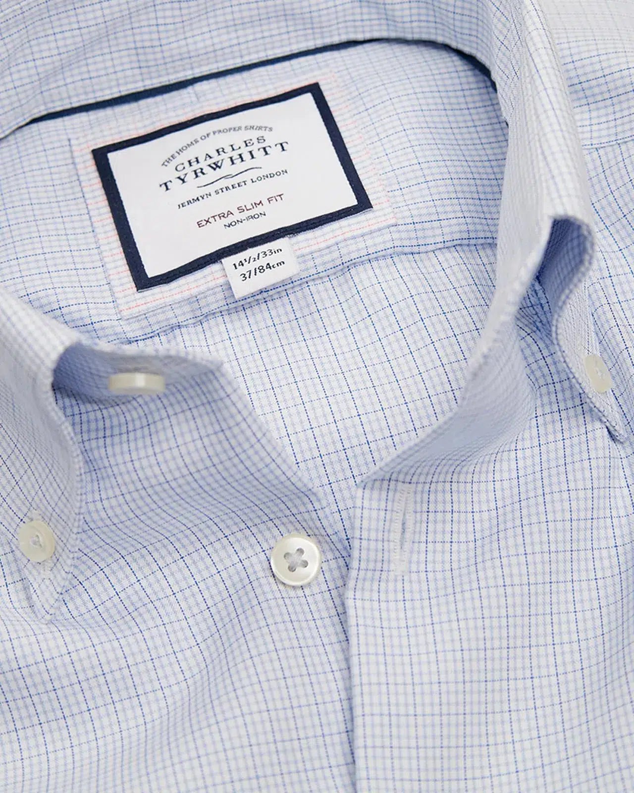 Sky Blue Button-Down Extra Slim Fit Check Shirt-MALFORD OF LONDON SAVILE ROW MENSWEAR OUTLET