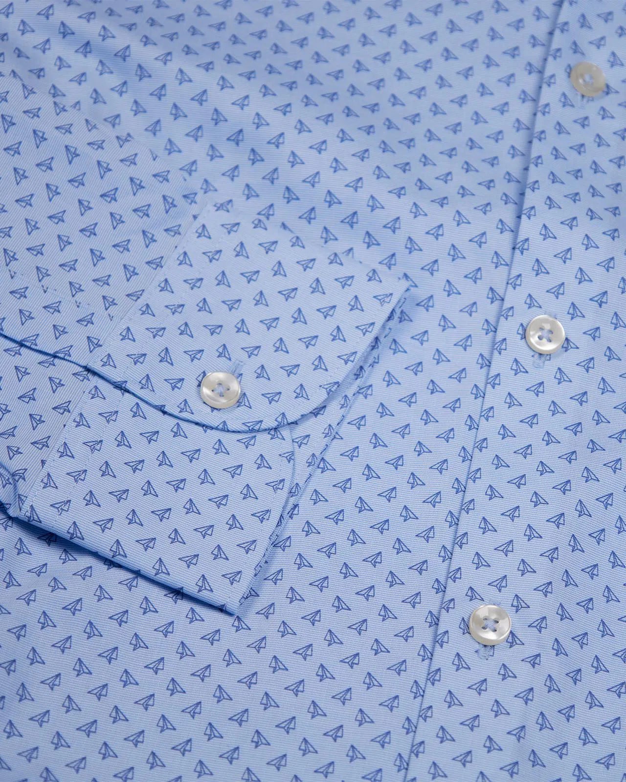 Sky Blue Extra Slim Fit Collar Paper Aeroplane Print Shirt-MALFORD OF LONDON SAVILE ROW MENSWEAR OUTLET