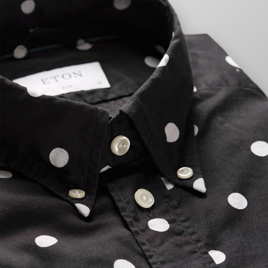 Slim Fit Black Polka Dot Shirt-MALFORD OF LONDON SAVILE ROW MENSWEAR OUTLET