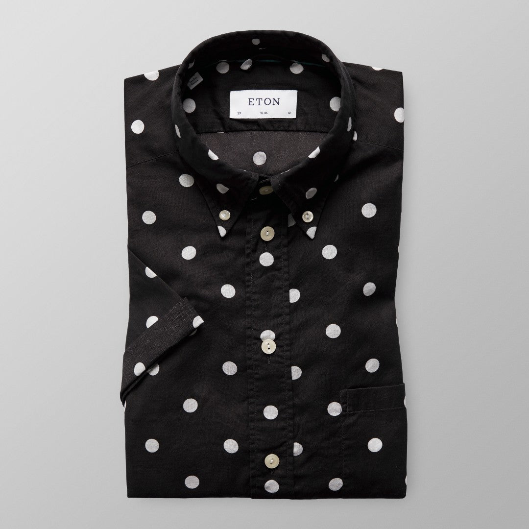 Slim Fit Black Polka Dot Shirt-MALFORD OF LONDON SAVILE ROW MENSWEAR OUTLET