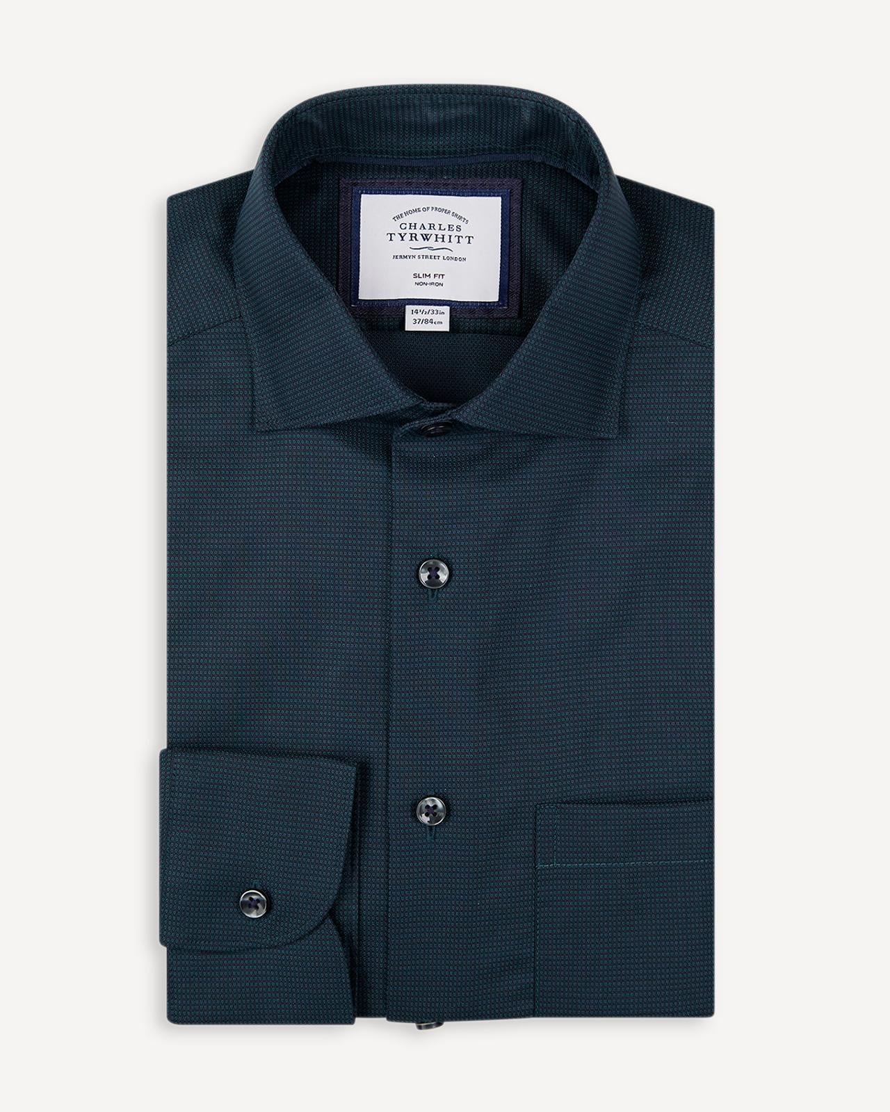 Slim Fit Blue & Green Stretch Texture Shirt-MALFORD OF LONDON SAVILE ROW MENSWEAR OUTLET