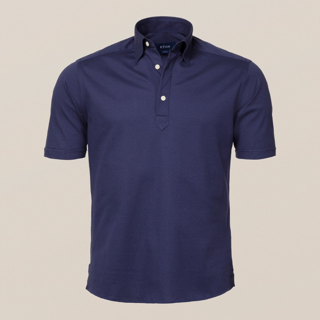 Slim Fit Blue Knitted Short Sleeve Shirt-MALFORD OF LONDON SAVILE ROW MENSWEAR OUTLET