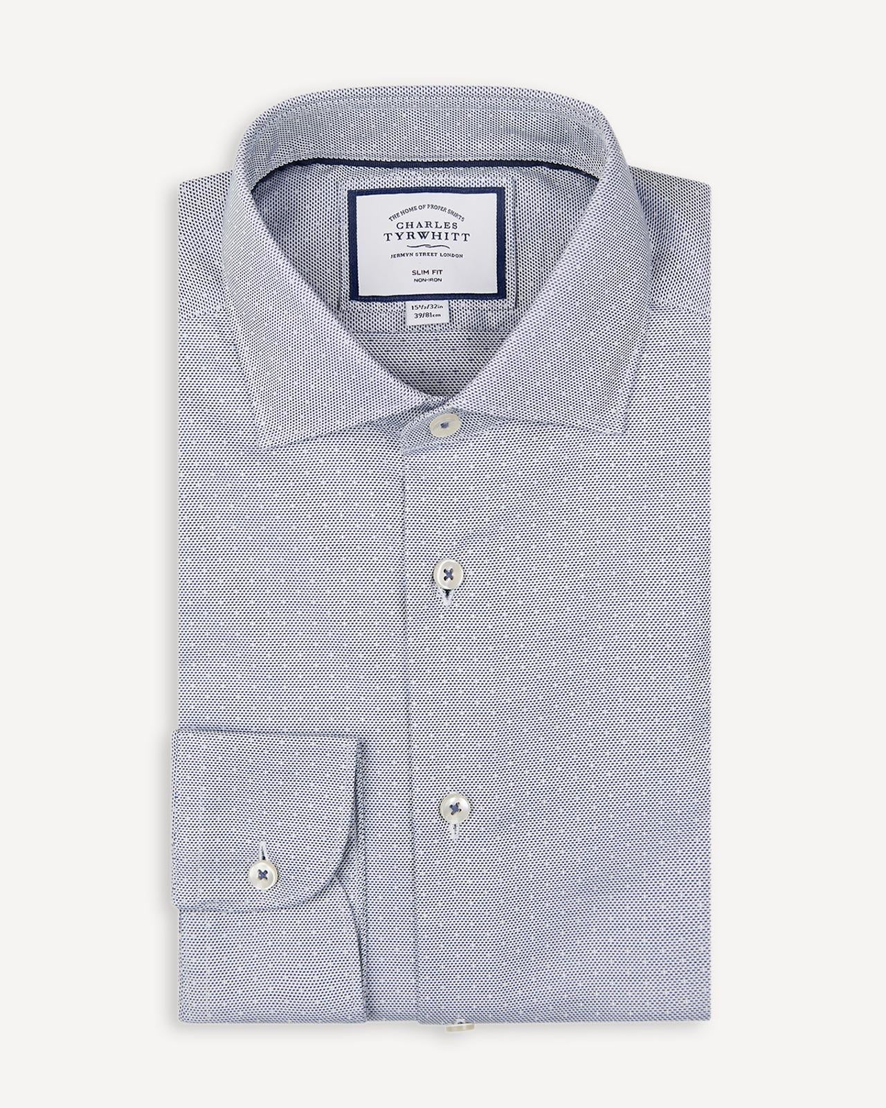 Slim Fit Blue Texture Spot Shirt-MALFORD OF LONDON SAVILE ROW MENSWEAR OUTLET