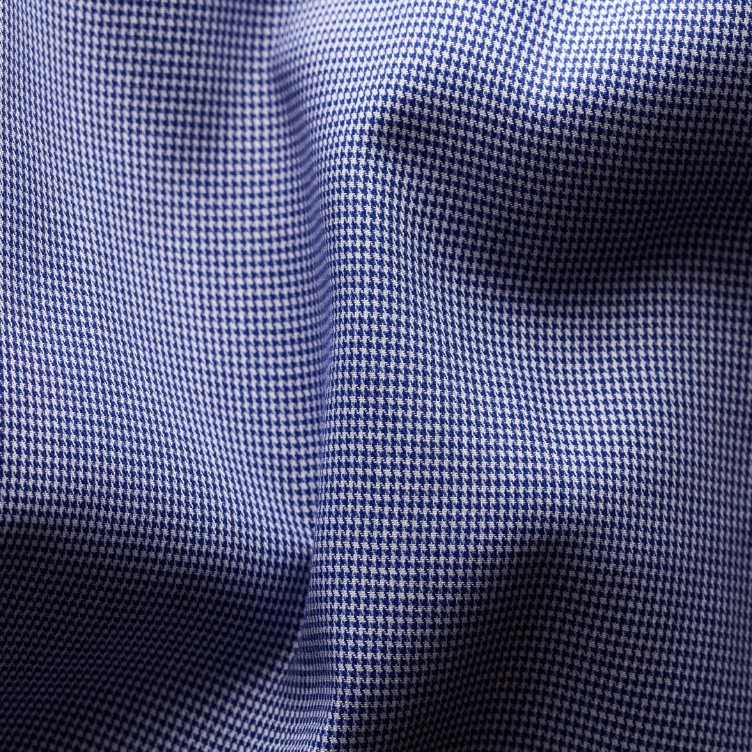 Slim Fit Dark Blue Micro Houndstooth Shirt-MALFORD OF LONDON SAVILE ROW MENSWEAR OUTLET