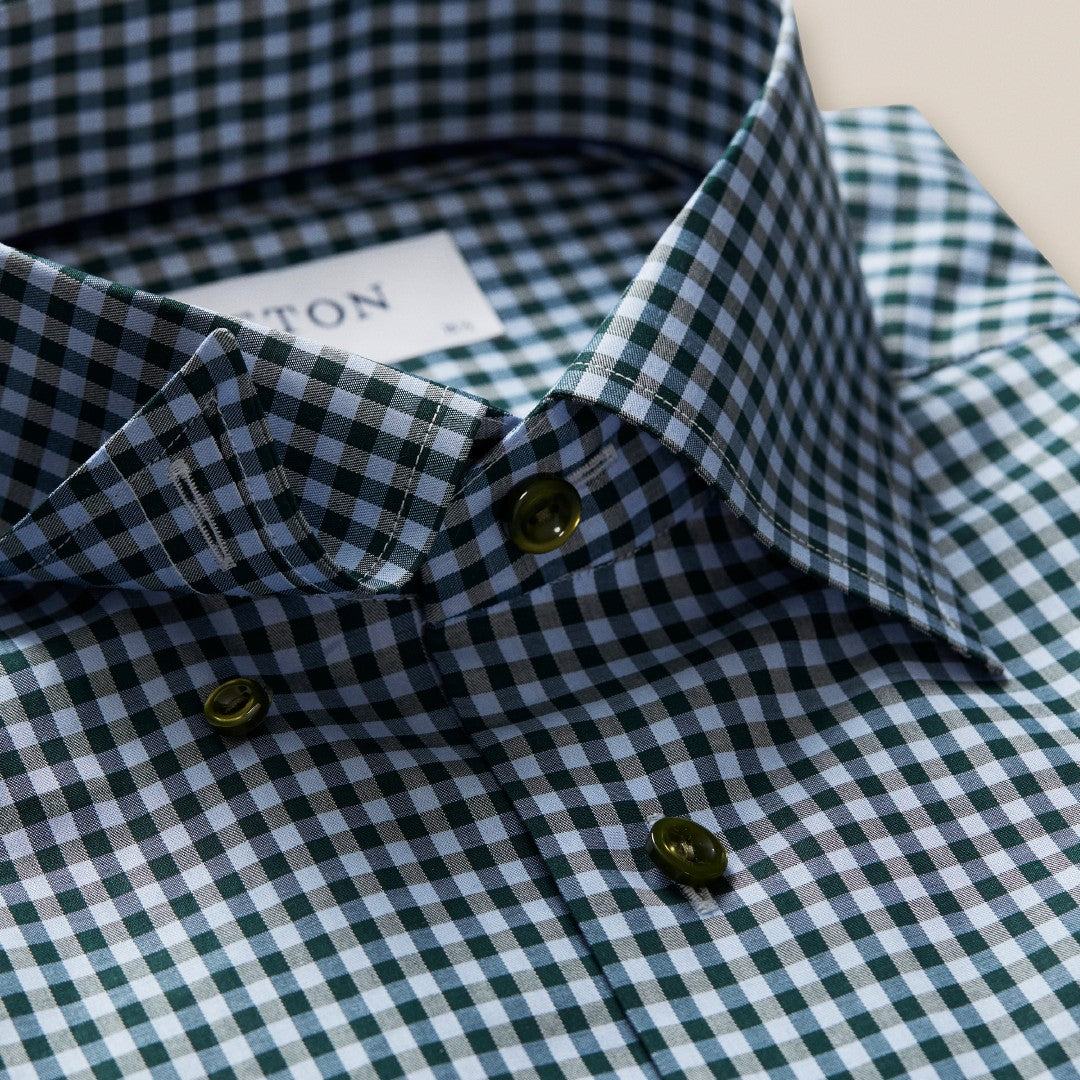 Slim Fit Dark Green Small Check Shirt-MALFORD OF LONDON SAVILE ROW MENSWEAR OUTLET