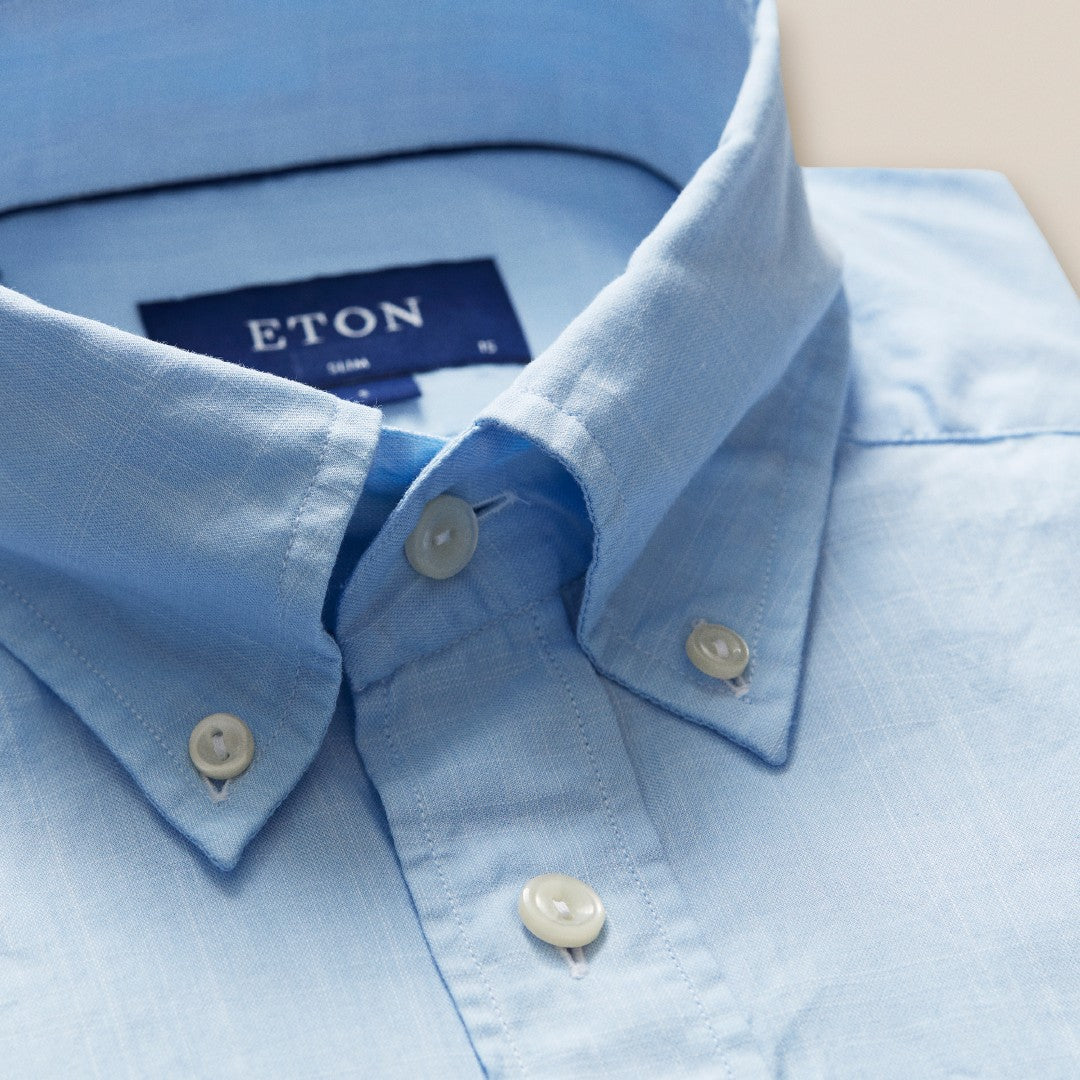 Slim Fit Embroidered Collar Light Blue Shirt-MALFORD OF LONDON SAVILE ROW MENSWEAR OUTLET