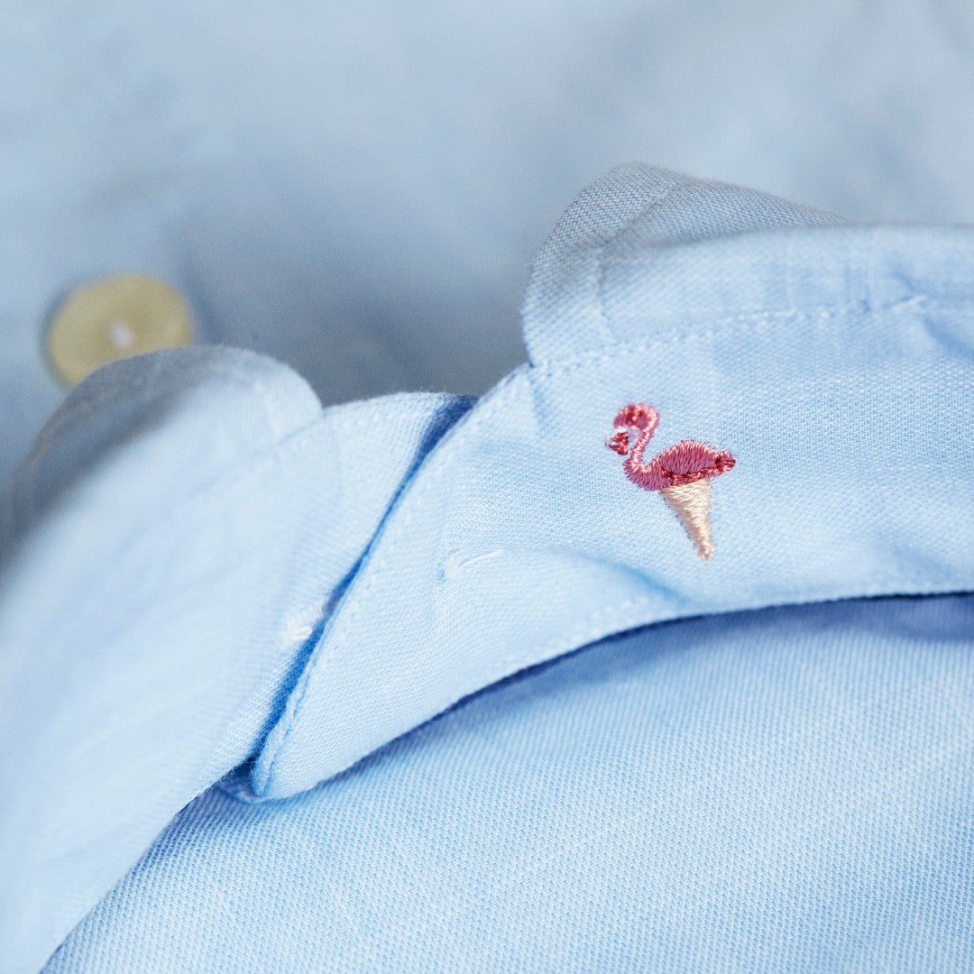 Slim Fit Embroidered Collar Light Blue Shirt-MALFORD OF LONDON SAVILE ROW MENSWEAR OUTLET