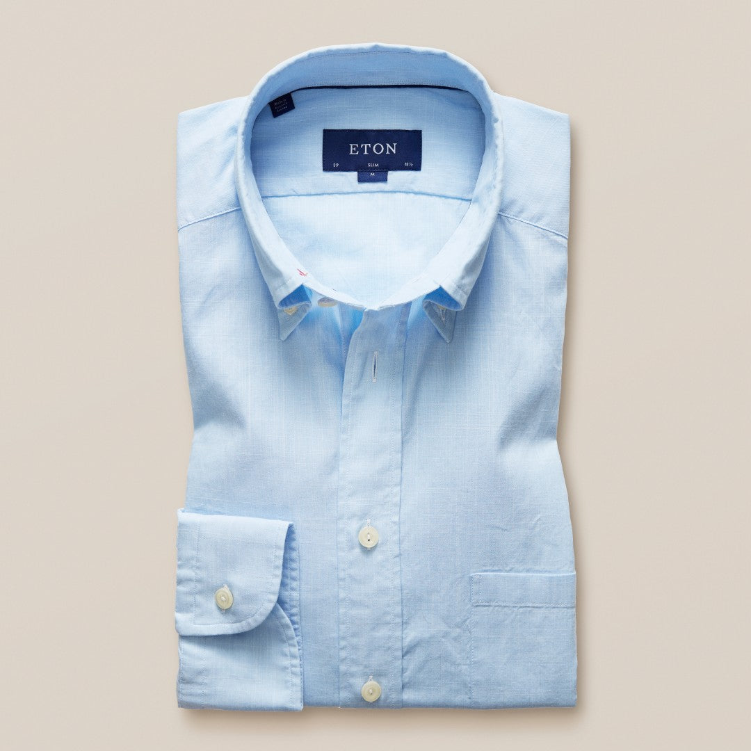 Slim Fit Embroidered Collar Light Blue Shirt-MALFORD OF LONDON SAVILE ROW MENSWEAR OUTLET