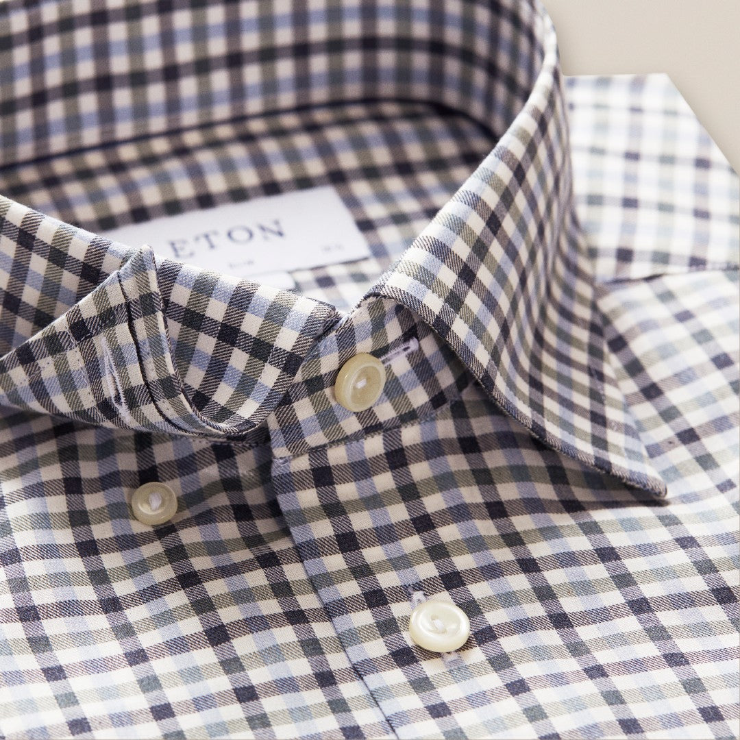 Slim Fit Green/Blue Check Shirt-MALFORD OF LONDON SAVILE ROW MENSWEAR OUTLET