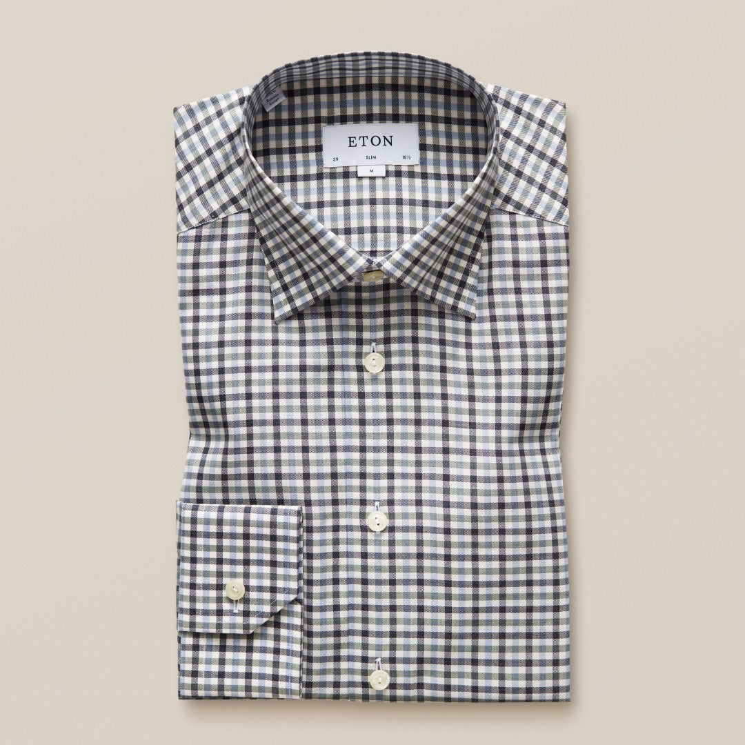 Slim Fit Green/Blue Check Shirt-MALFORD OF LONDON SAVILE ROW MENSWEAR OUTLET