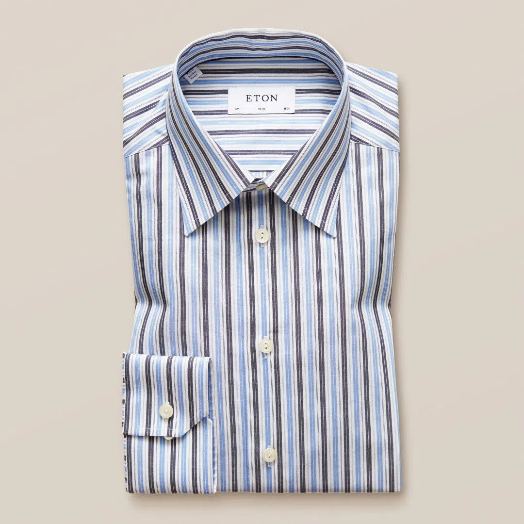 Slim Fit Light Blue Striped Shirt-MALFORD OF LONDON SAVILE ROW MENSWEAR OUTLET