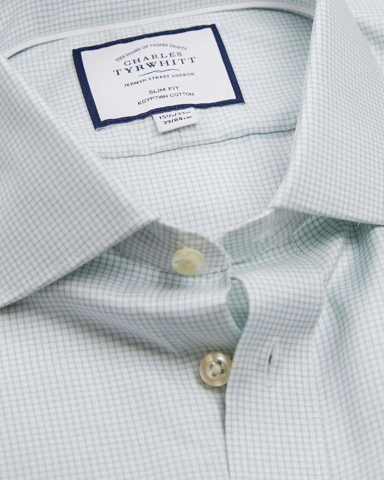 Slim Fit Light Green Twill Small Grid Check Shirt-MALFORD OF LONDON SAVILE ROW MENSWEAR OUTLET