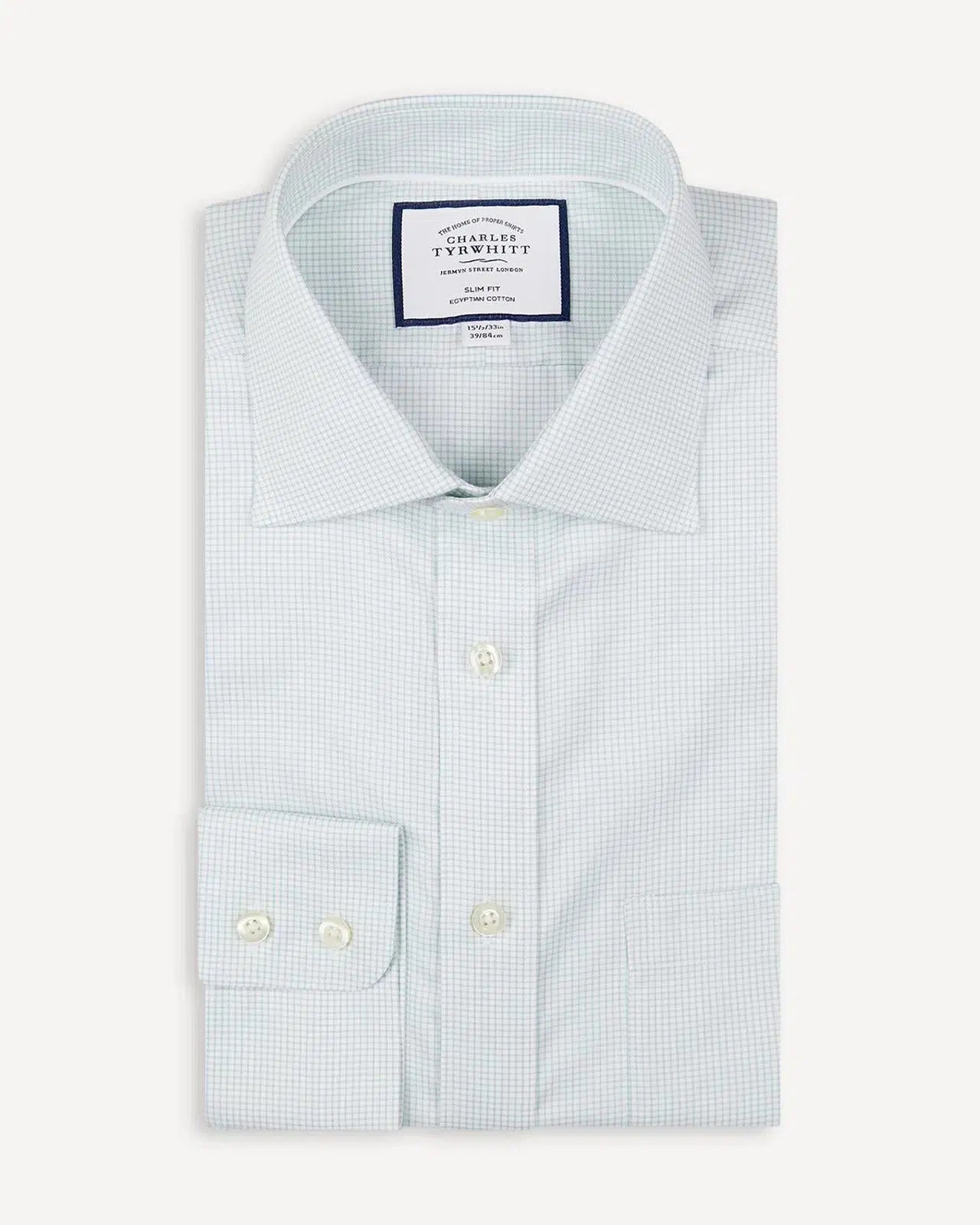 Slim Fit Light Green Twill Small Grid Check Shirt-MALFORD OF LONDON SAVILE ROW MENSWEAR OUTLET