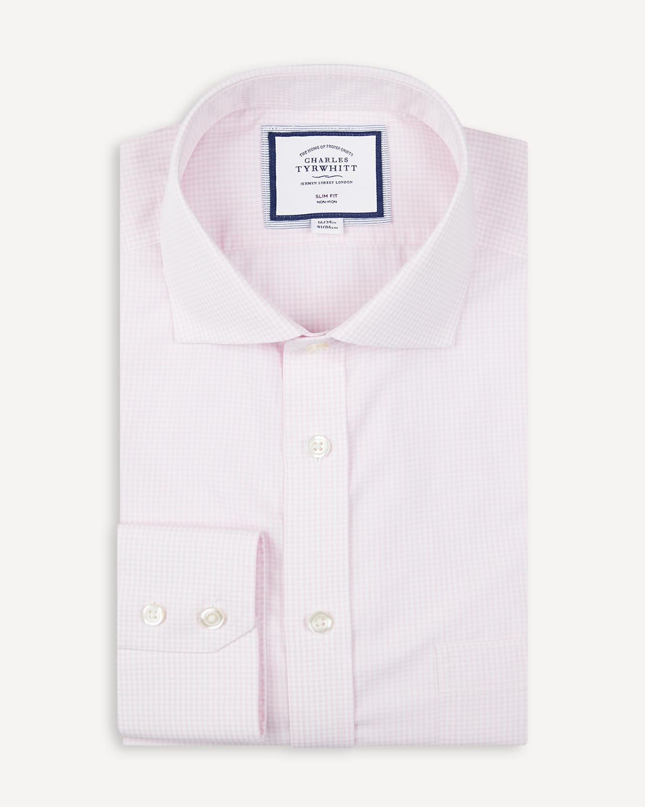 Slim Fit Light Pink Mini Gingham Check Shirt-MALFORD OF LONDON SAVILE ROW MENSWEAR OUTLET