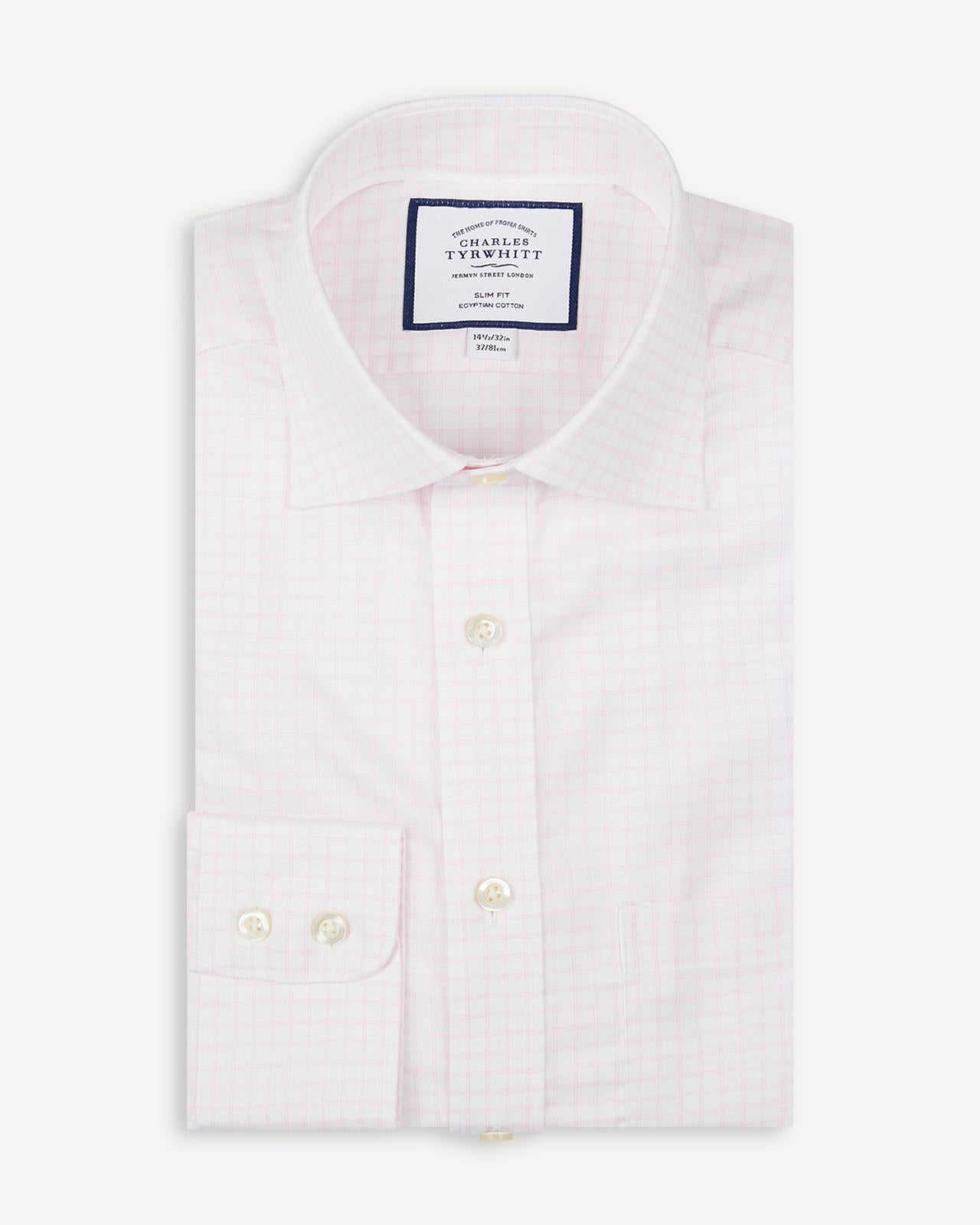 Slim Fit Light Pink Twill Twin Check Shirt-MALFORD OF LONDON SAVILE ROW MENSWEAR OUTLET