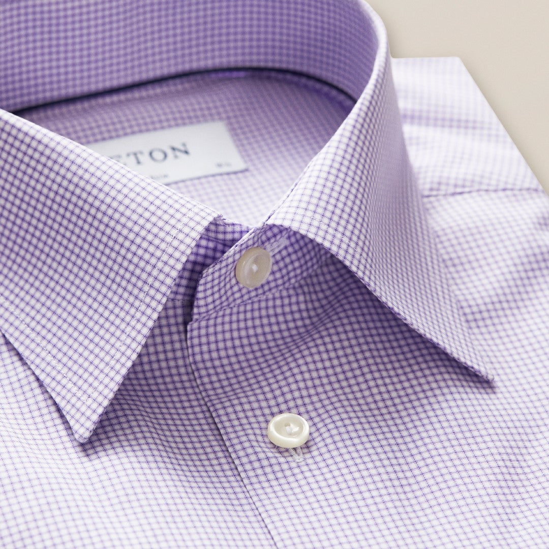 Slim Fit Light Purple Micro Gingham Shirt-MALFORD OF LONDON SAVILE ROW MENSWEAR OUTLET