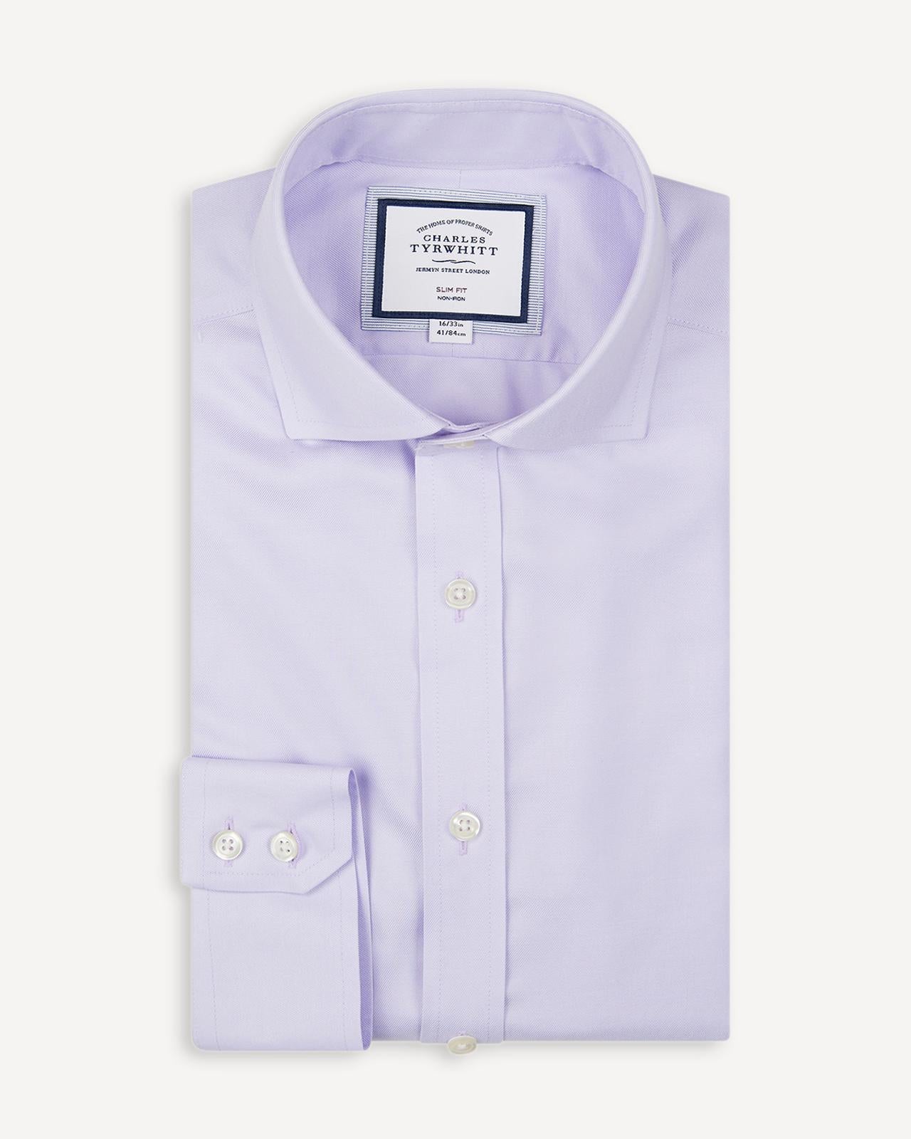 Slim Fit Lilac Purple Twill Shirt-MALFORD OF LONDON SAVILE ROW MENSWEAR OUTLET