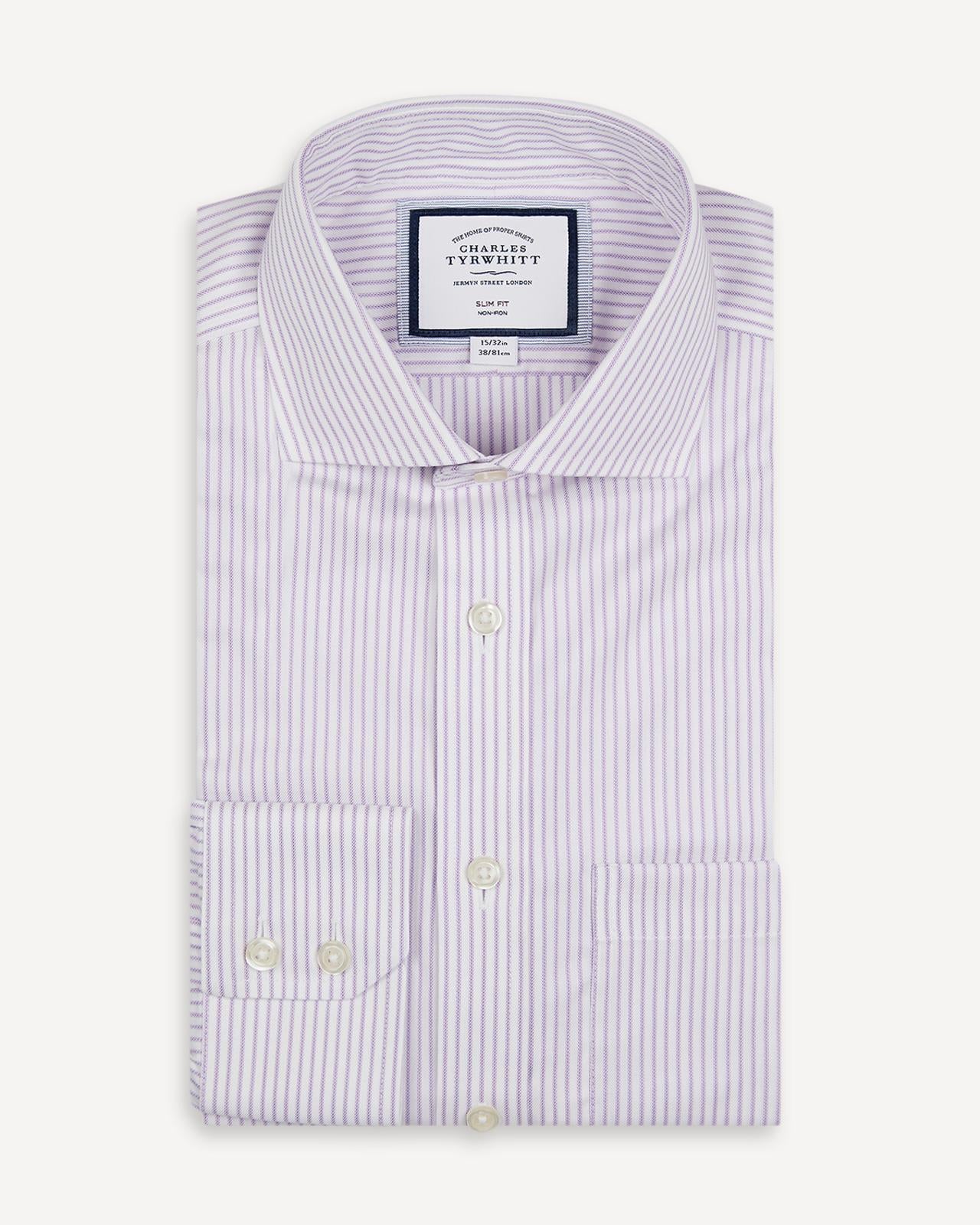 Slim Fit Mauve Purple Twill Stripe Shirt-MALFORD OF LONDON SAVILE ROW MENSWEAR OUTLET